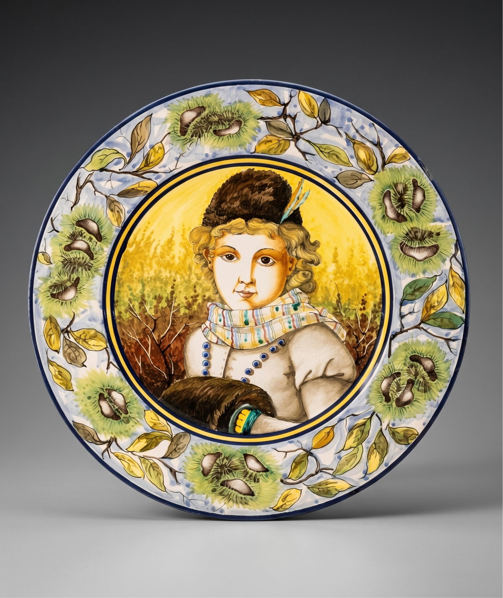 No Reserve: Italian Artist Signed 19-inch Hand-Painted Ceramic Portrait Charger 20th c (1 of 8)