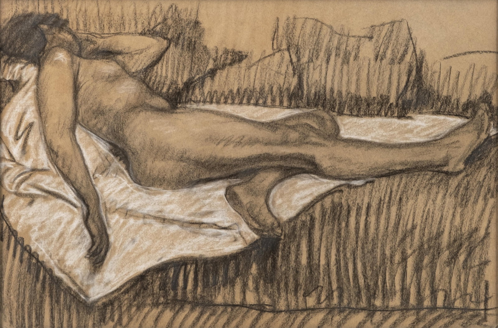 Théophile Alexandre Steinlen Reclining Female Nude Charcoal and White Chalk Drawing - 2