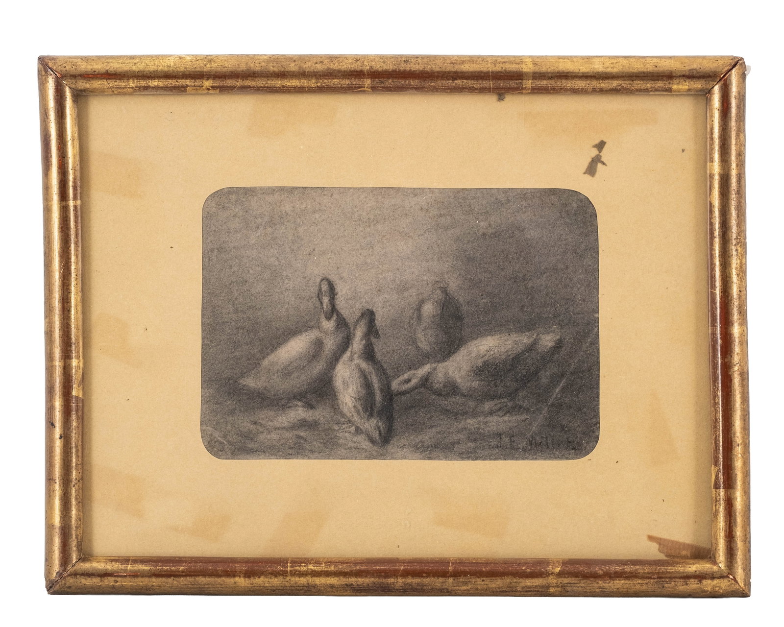 No Reserve: Late 19th Century Drawing in Graphite signed illeg. possibly J E Millet or T F Millet?: Keywords: Jean Francois Millet, French Art, Barbizon School, Realism, Geese, Birds, Animal Study, Farm Animals, Rural Art, Graphite, Pencil Drawing, Works On Paper, 19th Century Summary: Jean-Françoi