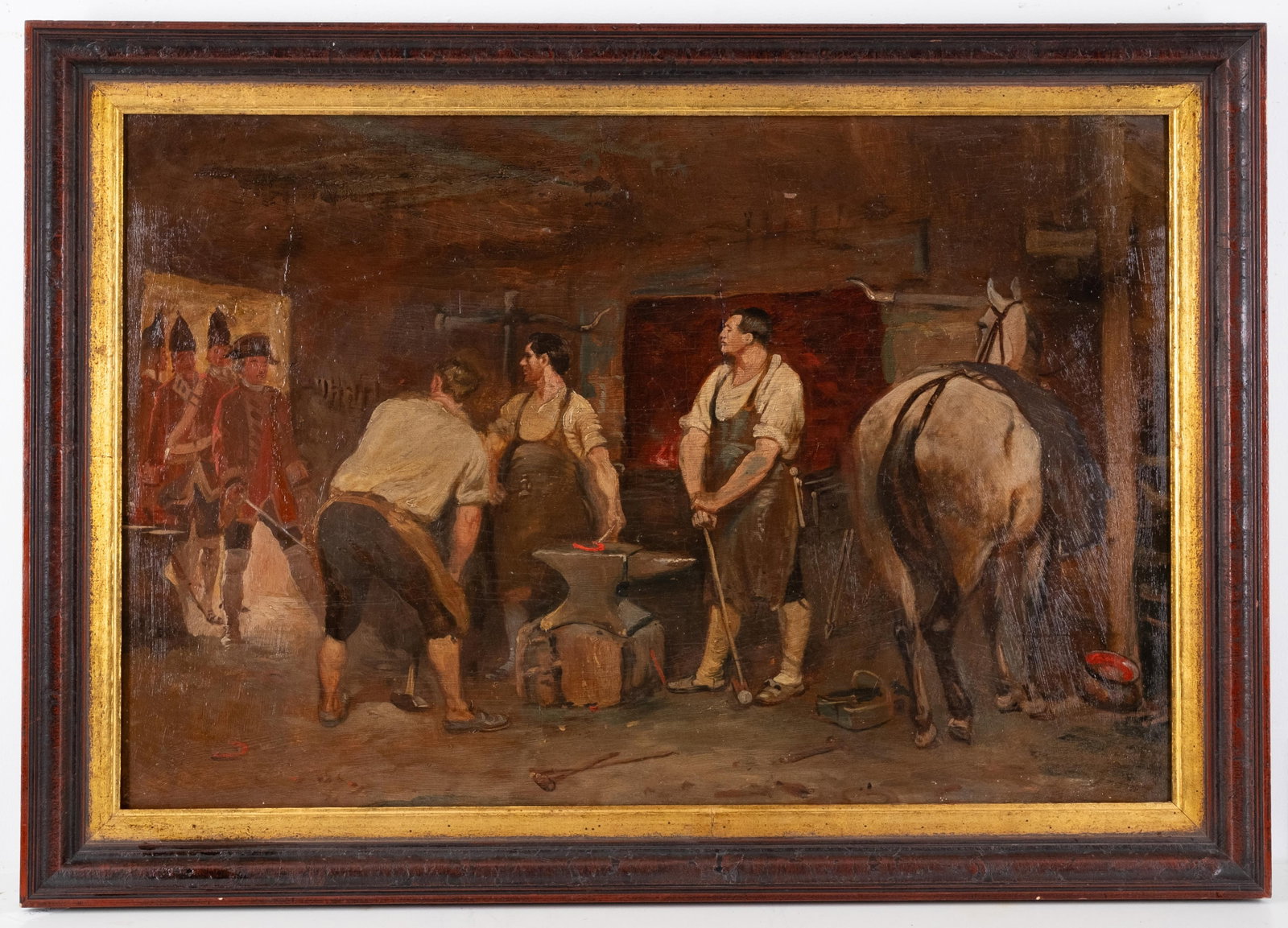 No Reserve: 20th-Century School, 'The Arrest at the Blacksmith's', Oil on Canvas Painting (1 of 9)