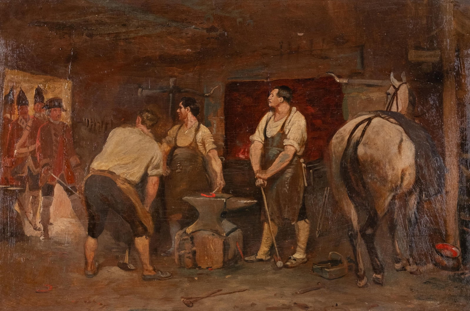 No Reserve: 20th-Century School, 'The Arrest at the Blacksmith's', Oil on Canvas Painting - 2