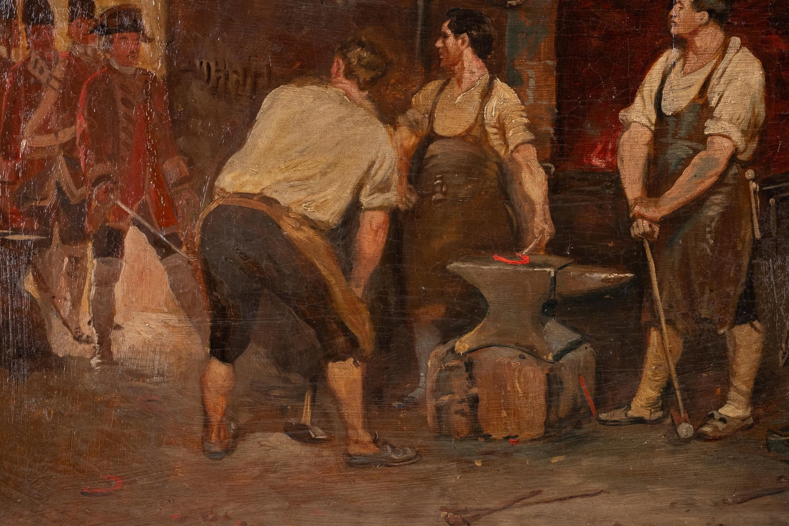 No Reserve: 20th-Century School, 'The Arrest at the Blacksmith's', Oil on Canvas Painting - 7