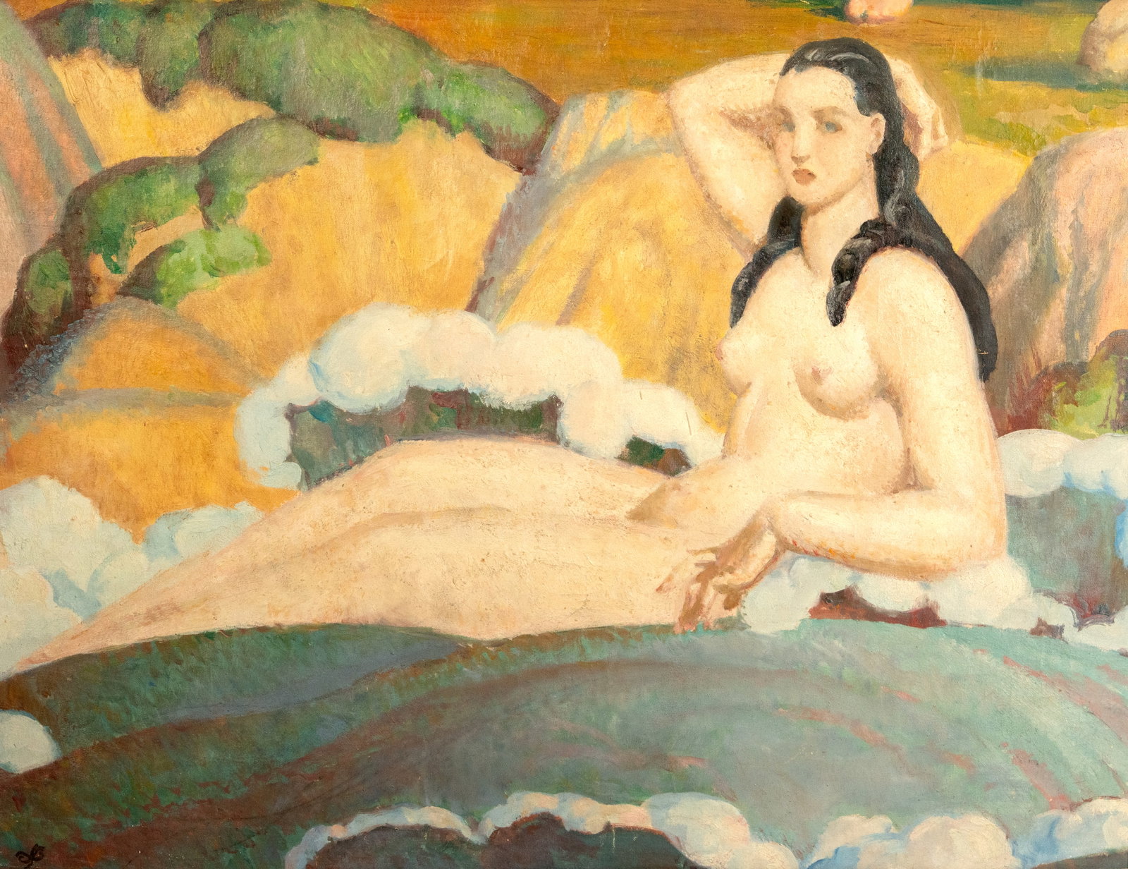 No Reserve: Mystery Monogram Artist French School Circa 1930 Art Deco Oil Painting, Style of Dupas, - 2