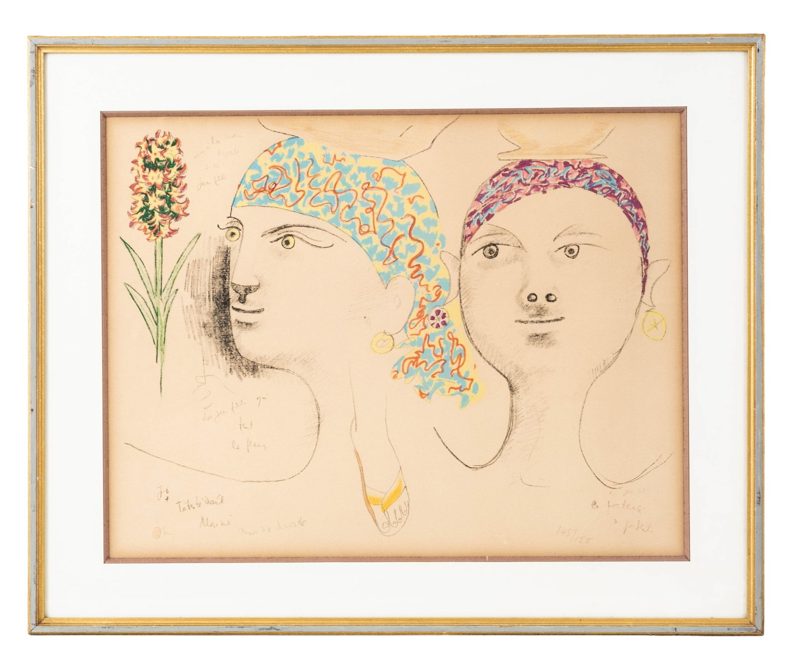 No Reserve: Jean Cocteau Signed 'Flowers' Color Lithograph, Mourlot, 145/150 - 3