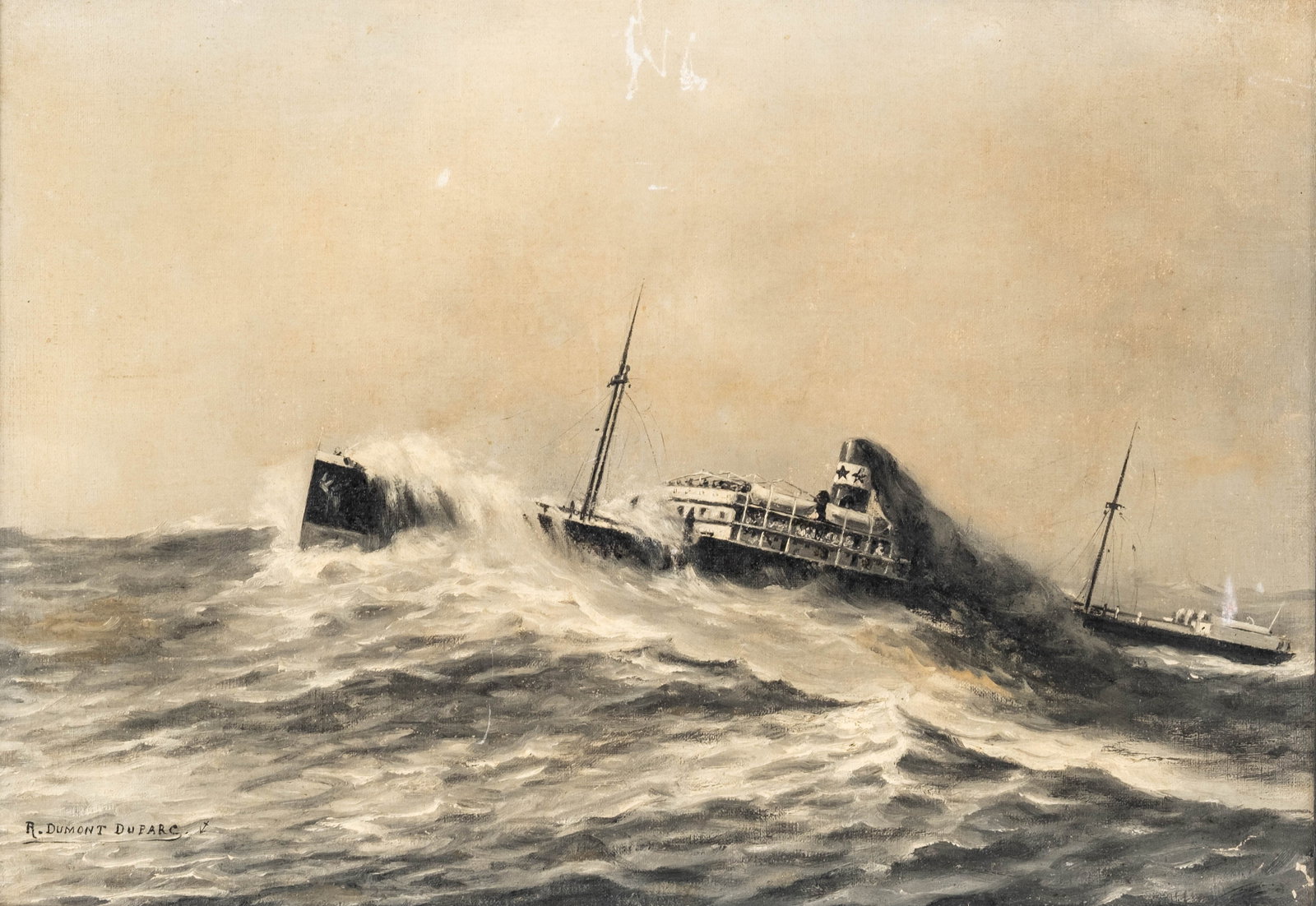 No Reserve: Robert Dumont-Duparc Signed 'In the Storm' Maritime Oil Painting (1 of 9)