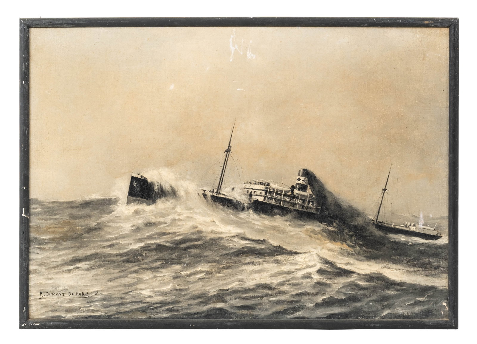 No Reserve: Robert Dumont-Duparc Signed 'In the Storm' Maritime Oil Painting - 3