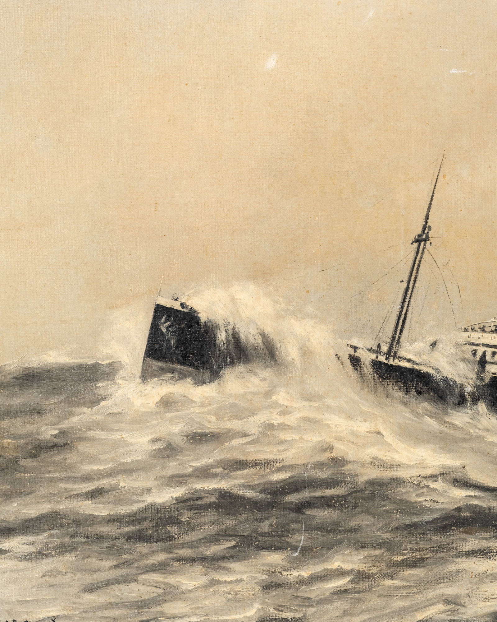 No Reserve: Robert Dumont-Duparc Signed 'In the Storm' Maritime Oil Painting - 5