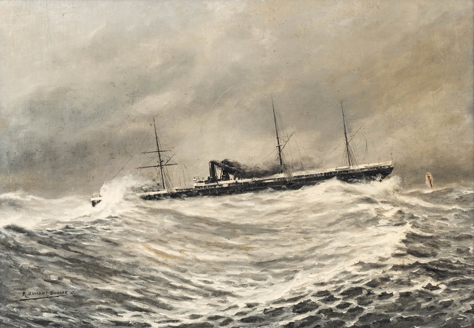 No Reserve: Robert Dumont-Duparc Signed 'In the Storm' Maritime Oil Painting (1 of 8)