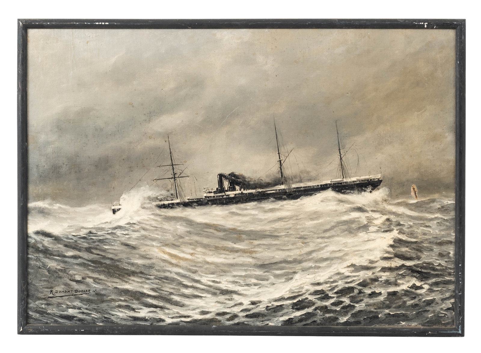 No Reserve: Robert Dumont-Duparc Signed 'In the Storm' Maritime Oil Painting - 3