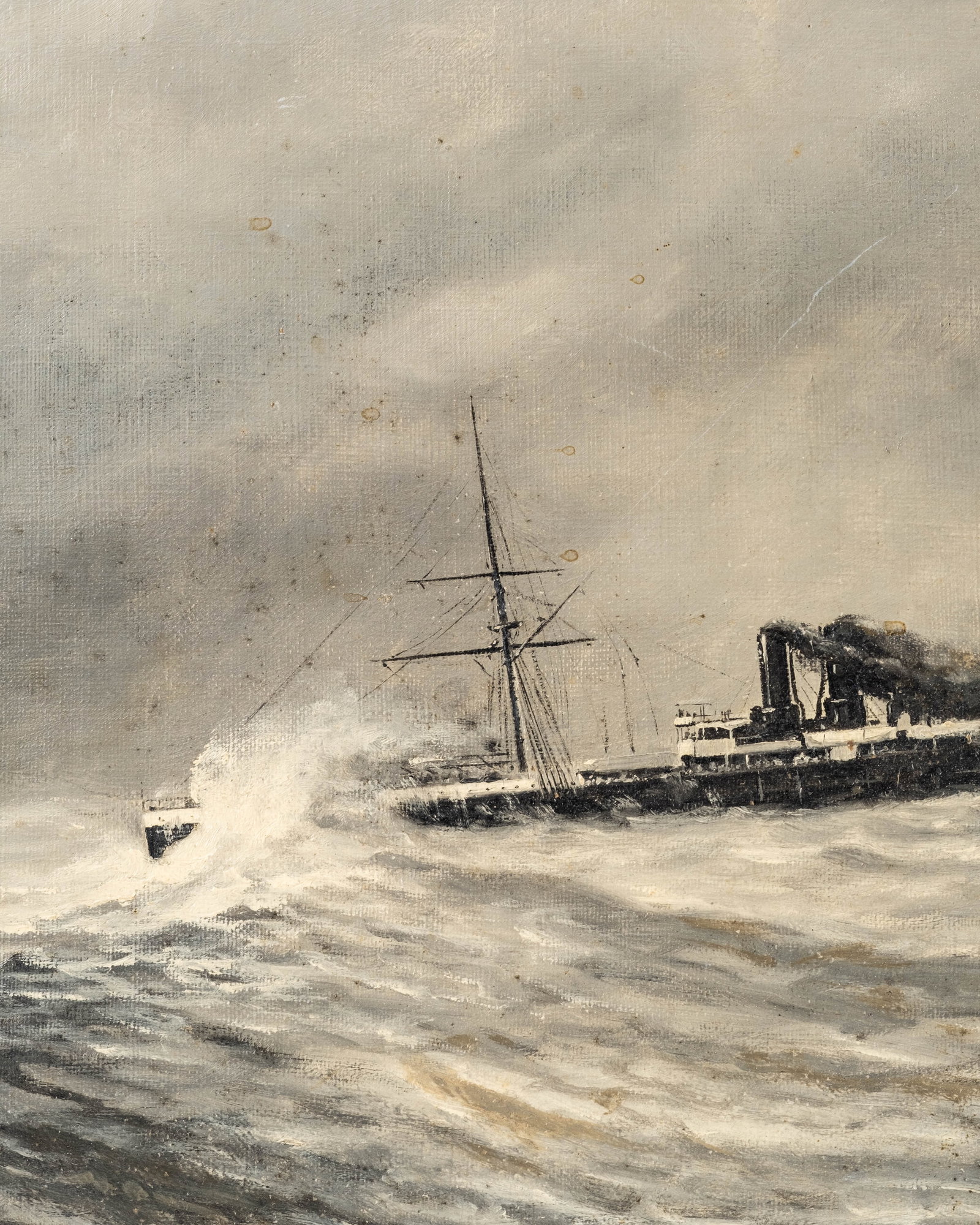 No Reserve: Robert Dumont-Duparc Signed 'In the Storm' Maritime Oil Painting - 5