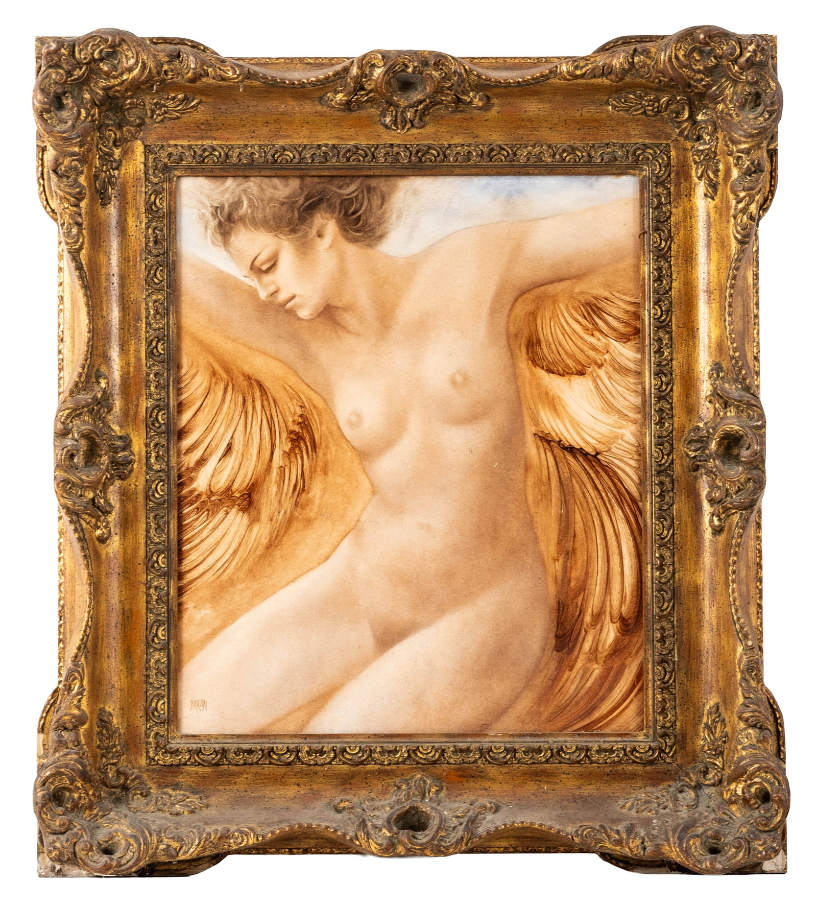 No Reserve: Gérard Daran Signed 'Winged Angel' Oil Painting - 3
