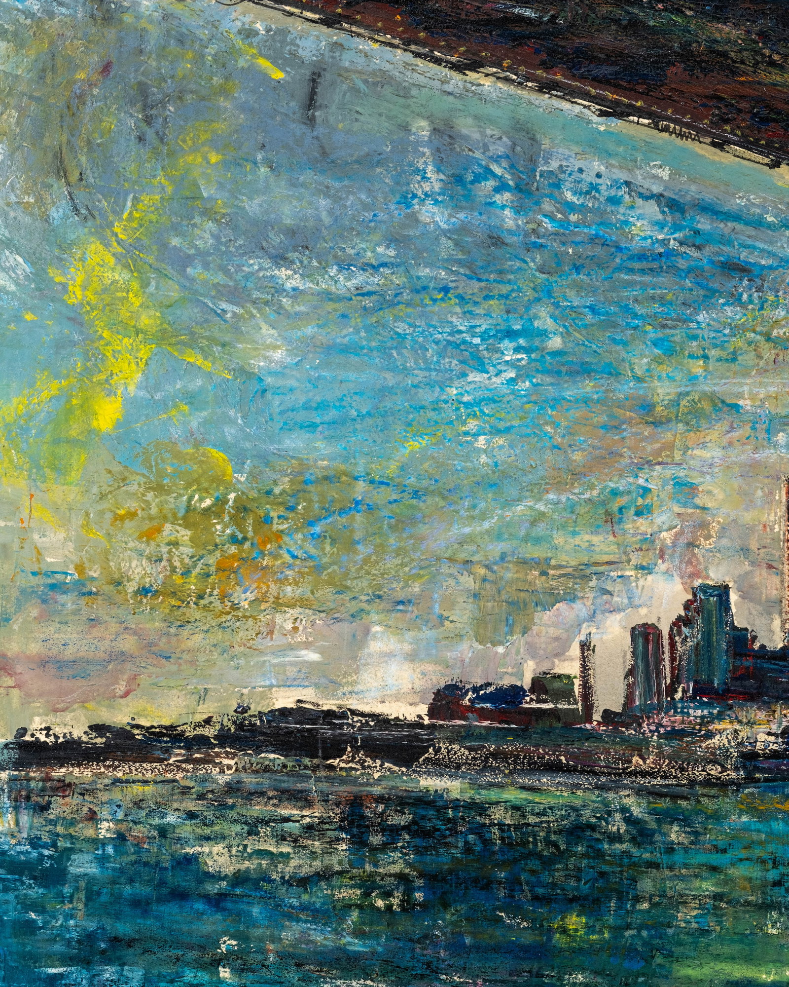 No Reserve: Gerard Economos Signed 1968 'Brooklyn Bridge' Oil Painting - 5