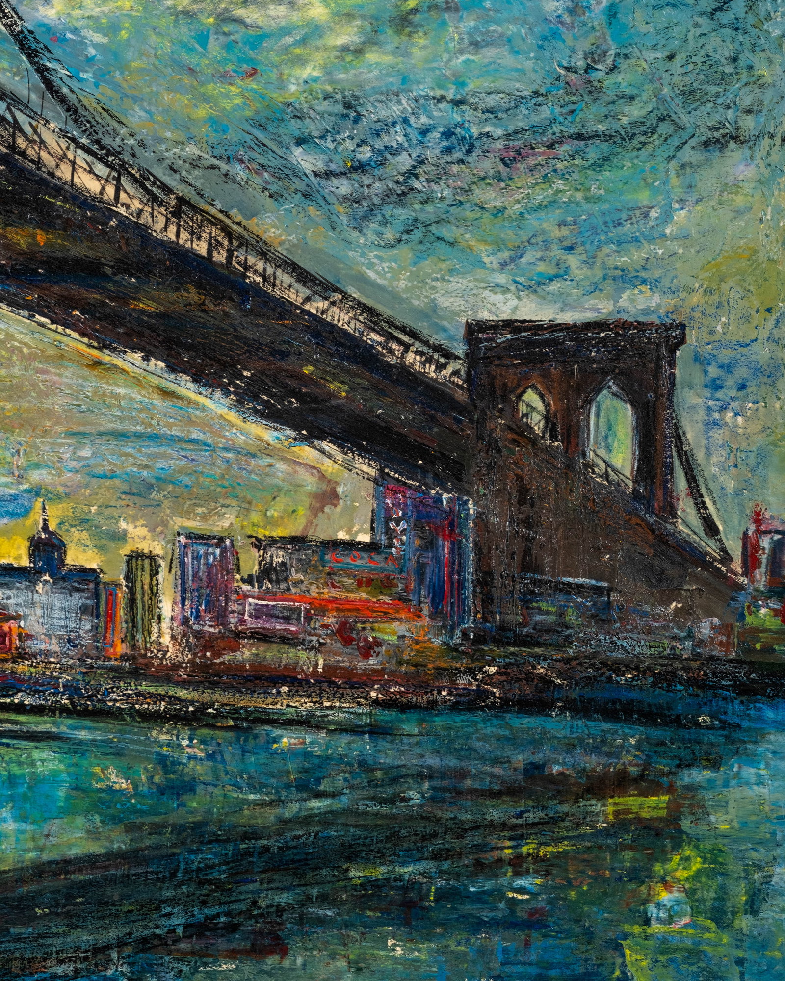 No Reserve: Gerard Economos Signed 1968 'Brooklyn Bridge' Oil Painting - 7