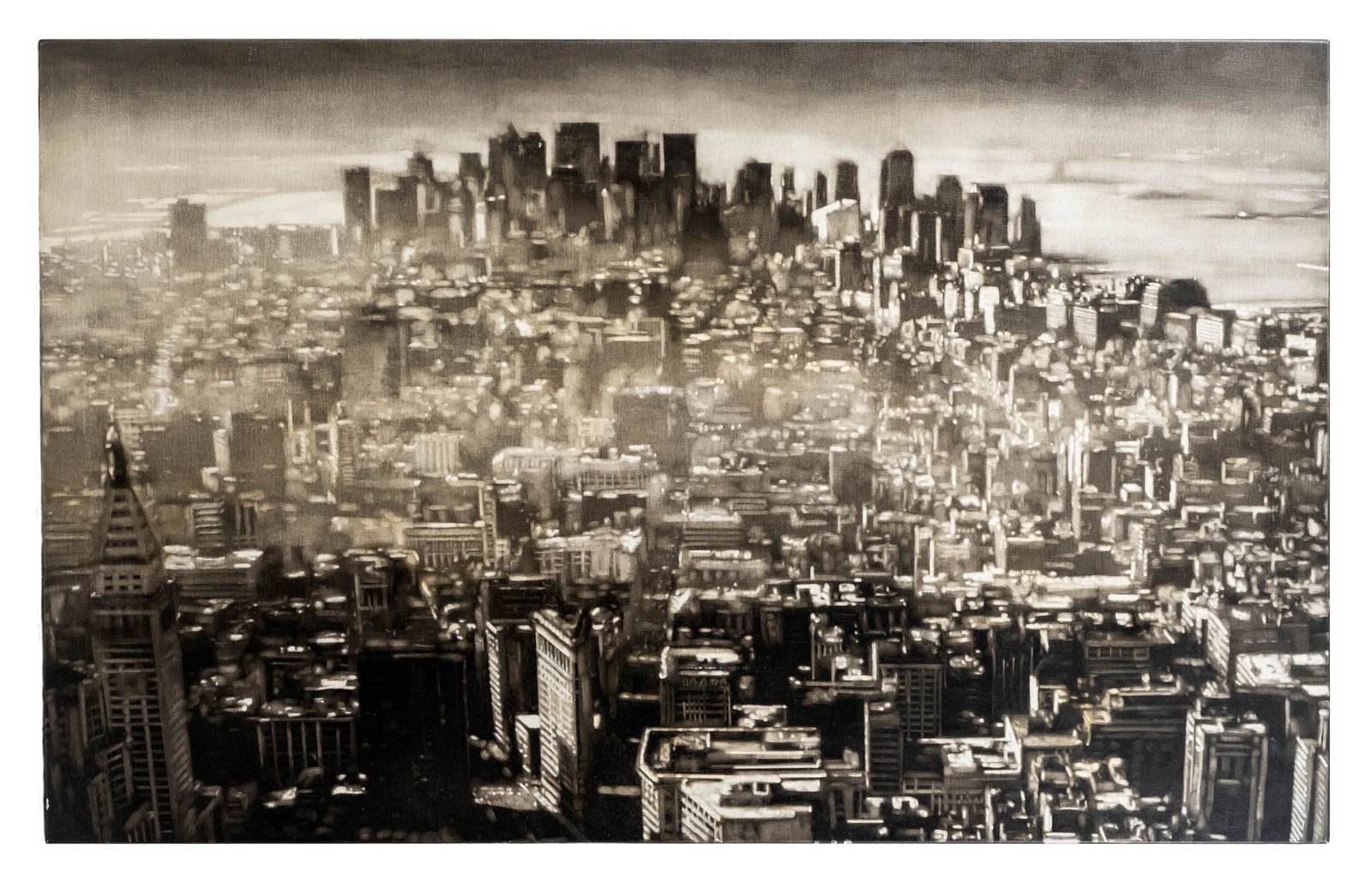 No Reserve: Éric Serafini Signed 'Downtown Manhattan' 2006 Oil Painting - 3