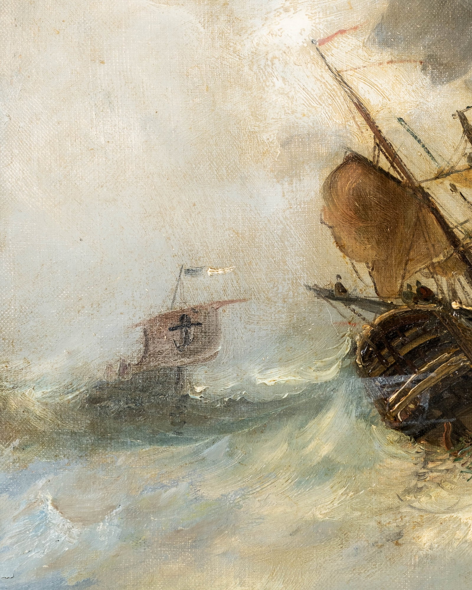 No Reserve: William John Huggins (attrib) Ships in Stormy Seas Oil on Canvas Painting - 4