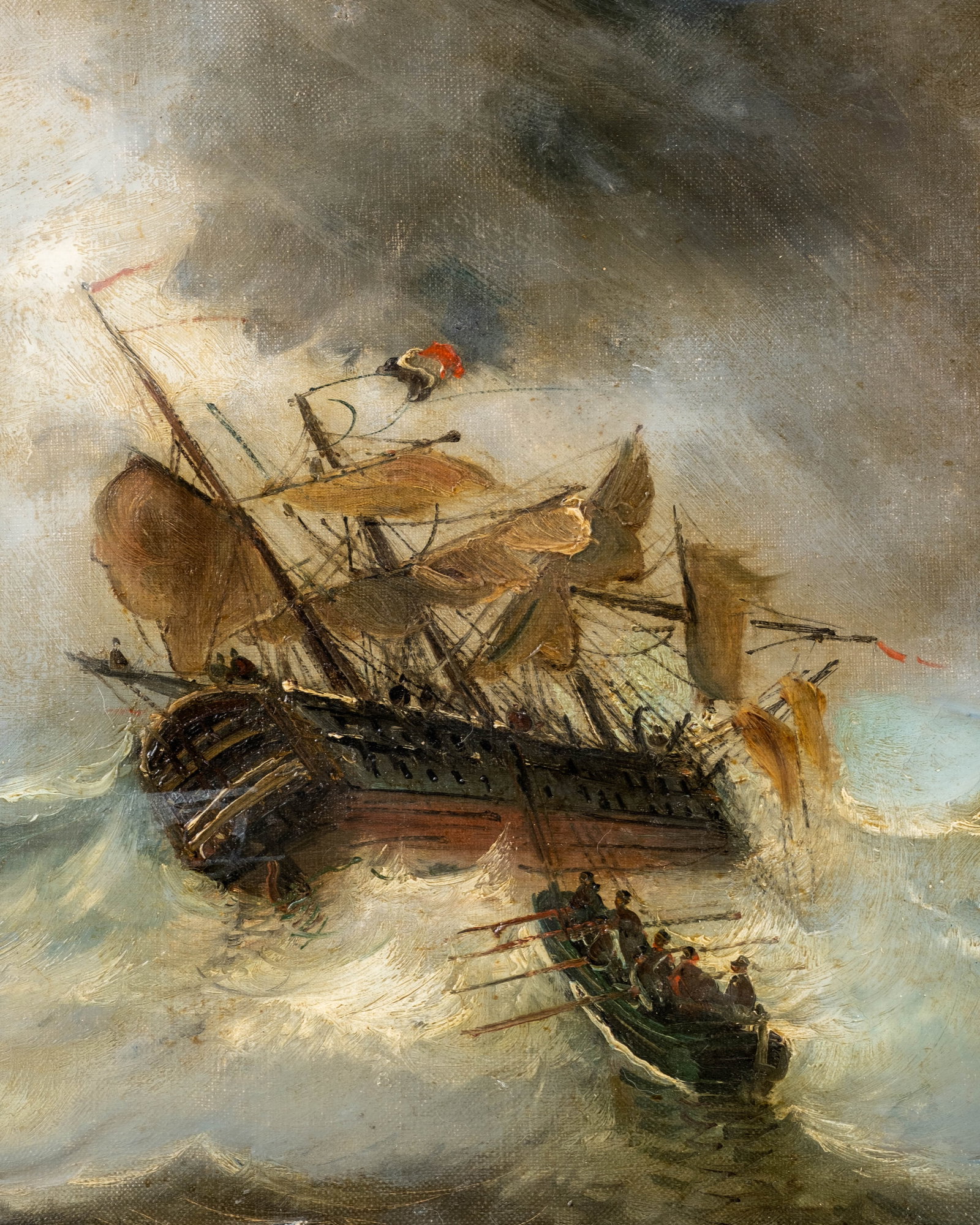 No Reserve: William John Huggins (attrib) Ships in Stormy Seas Oil on Canvas Painting - 5