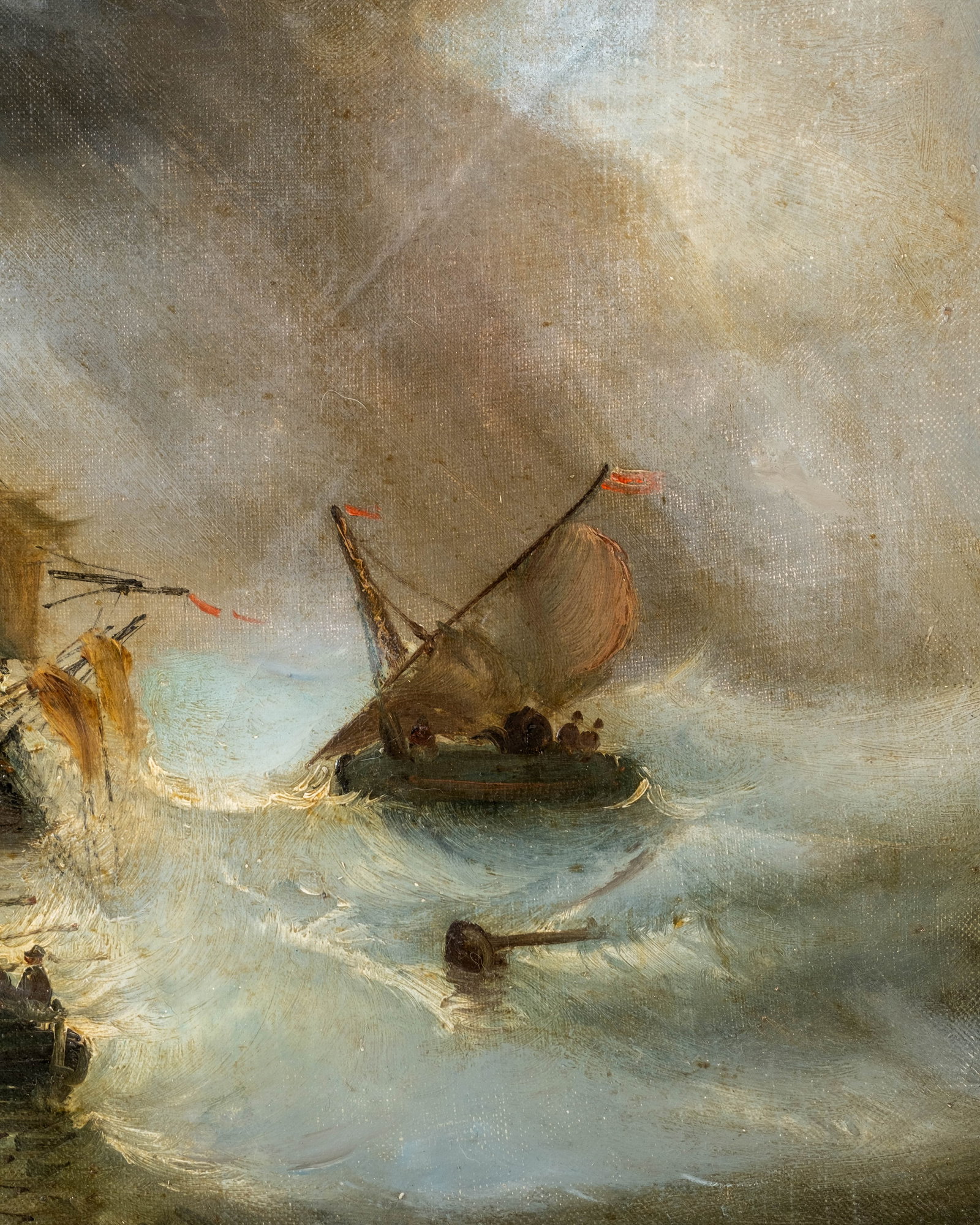 No Reserve: William John Huggins (attrib) Ships in Stormy Seas Oil on Canvas Painting - 6