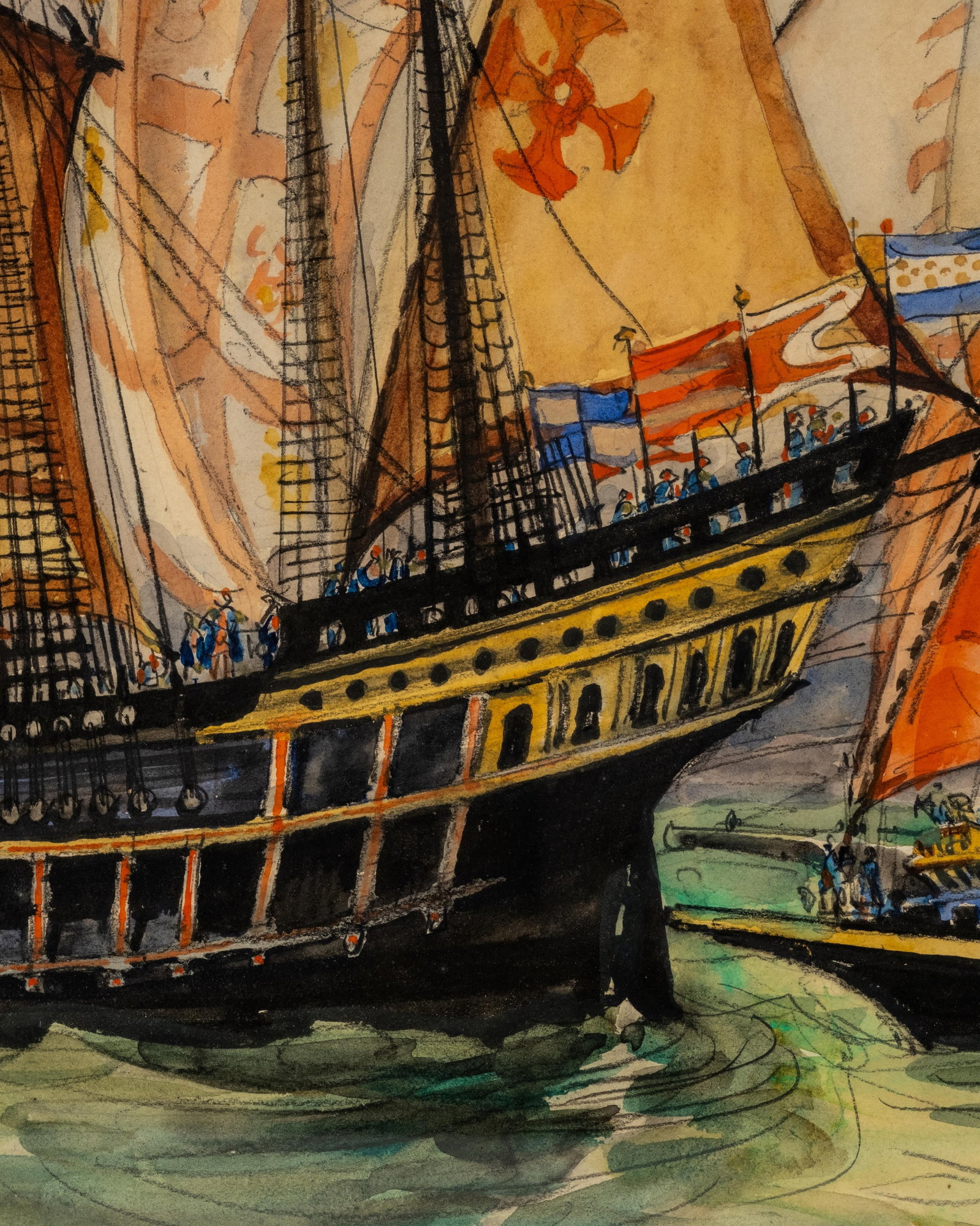 Frank-Will Signed 'Santa Maria de Cristoforo Colombo' 1493 Maritime Watercolor Painting - 10