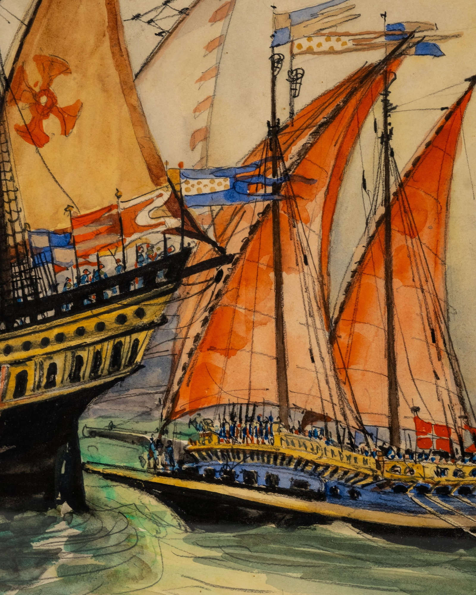 Frank-Will Signed 'Santa Maria de Cristoforo Colombo' 1493 Maritime Watercolor Painting - 2