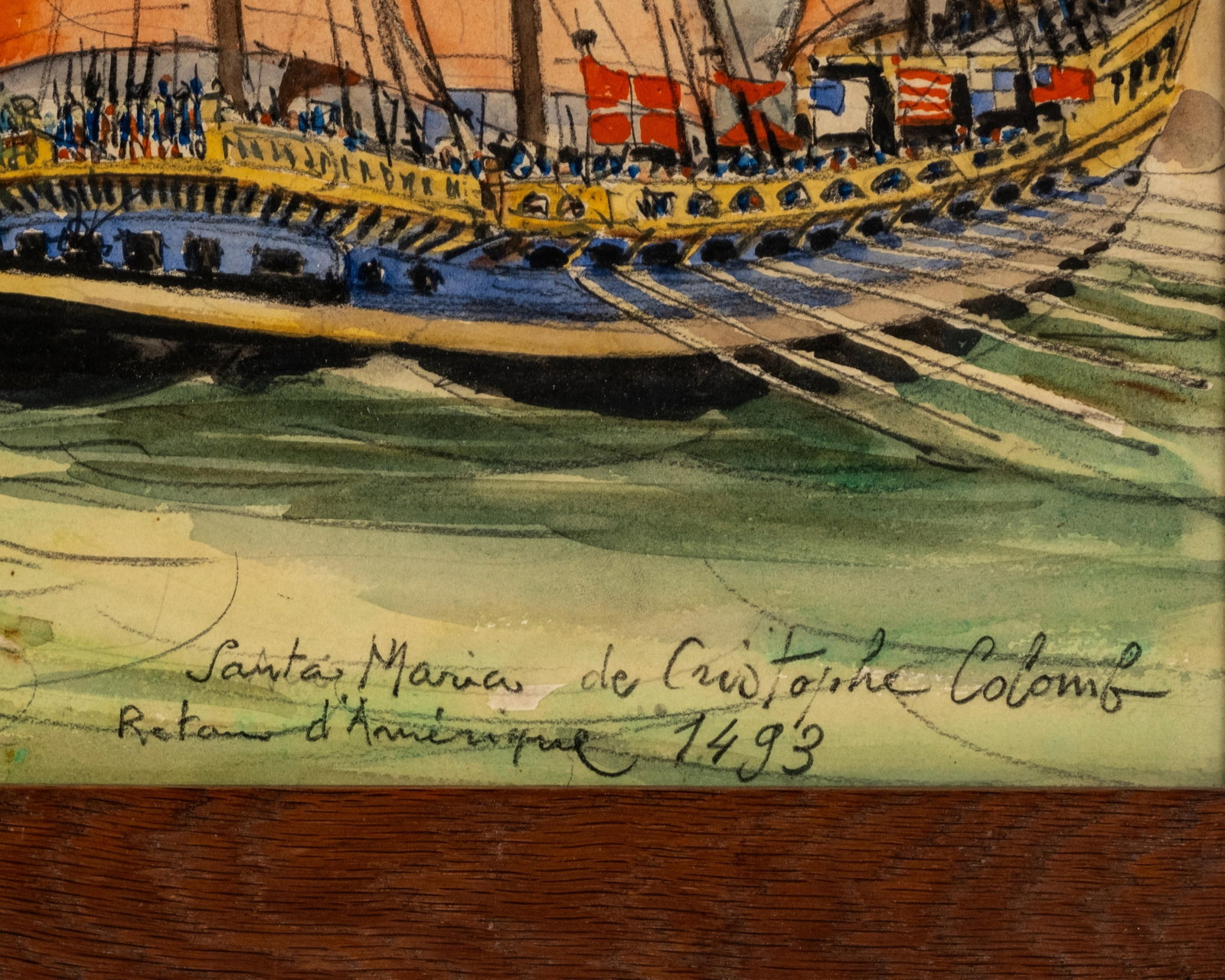 Frank-Will Signed 'Santa Maria de Cristoforo Colombo' 1493 Maritime Watercolor Painting - 4