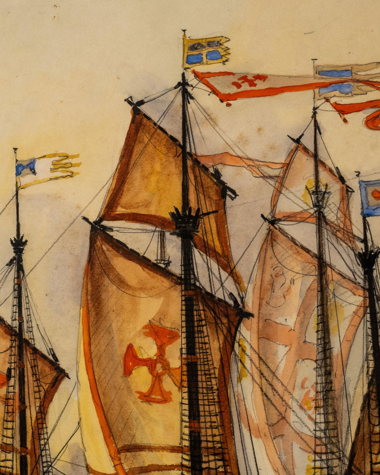 Frank-Will Signed 'Santa Maria de Cristoforo Colombo' 1493 Maritime Watercolor Painting - 9