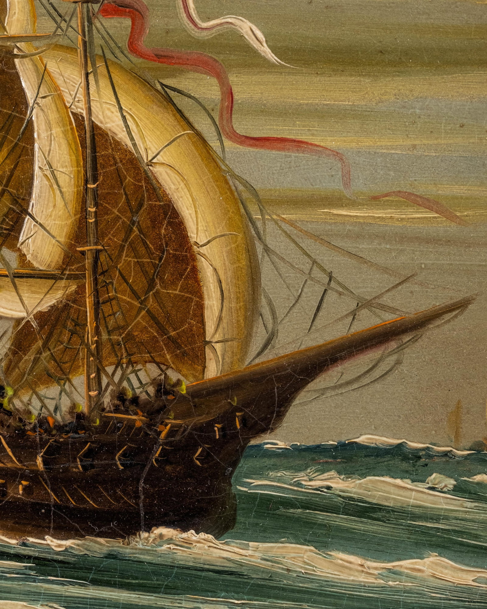 No Reserve: P. Valls Signed Maritime Sailing Ship Painting - 7