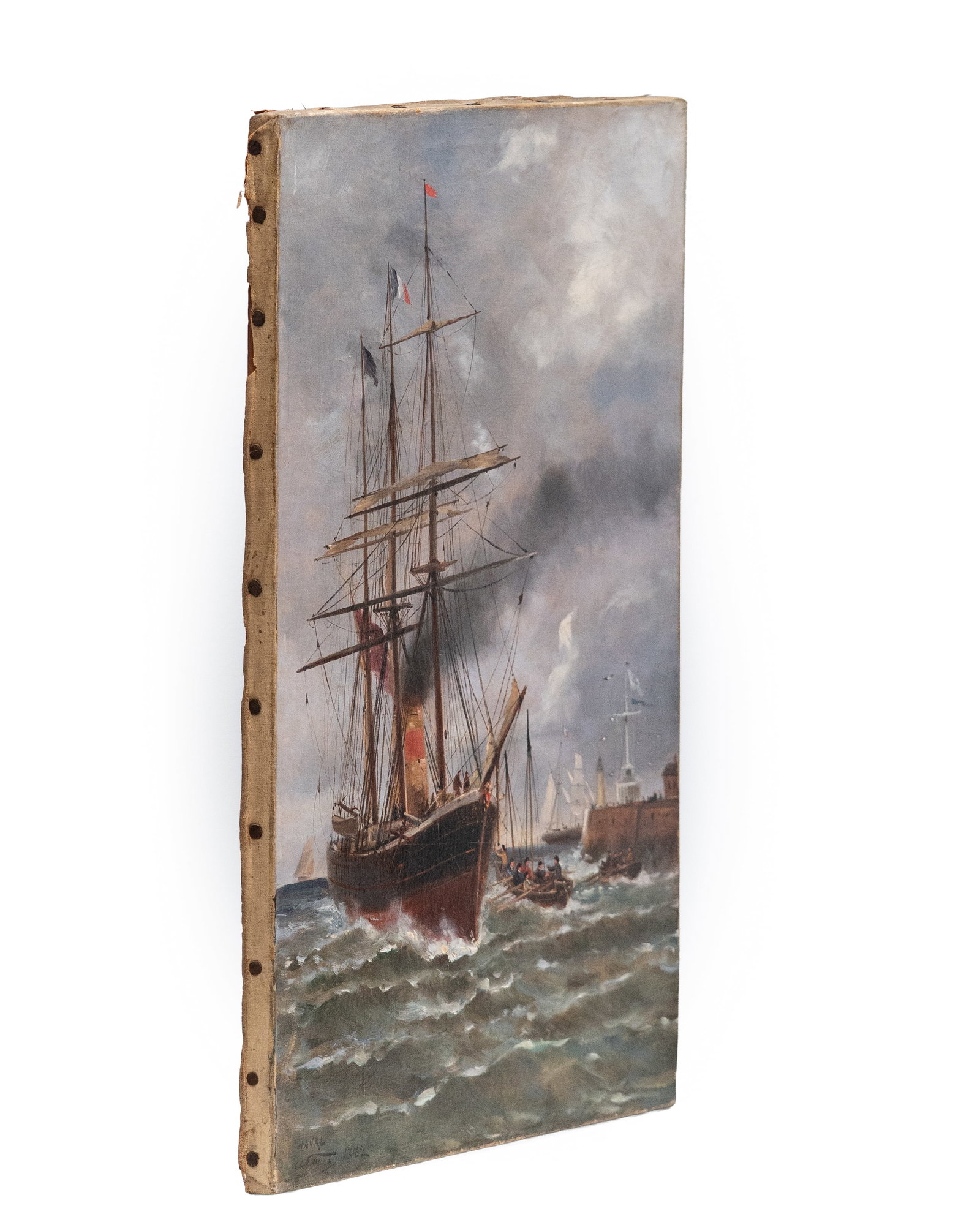 No Reserve: A. Fanchon, Signed, French School 'Ships off Le Havre' 1882 Oil Painting - 5