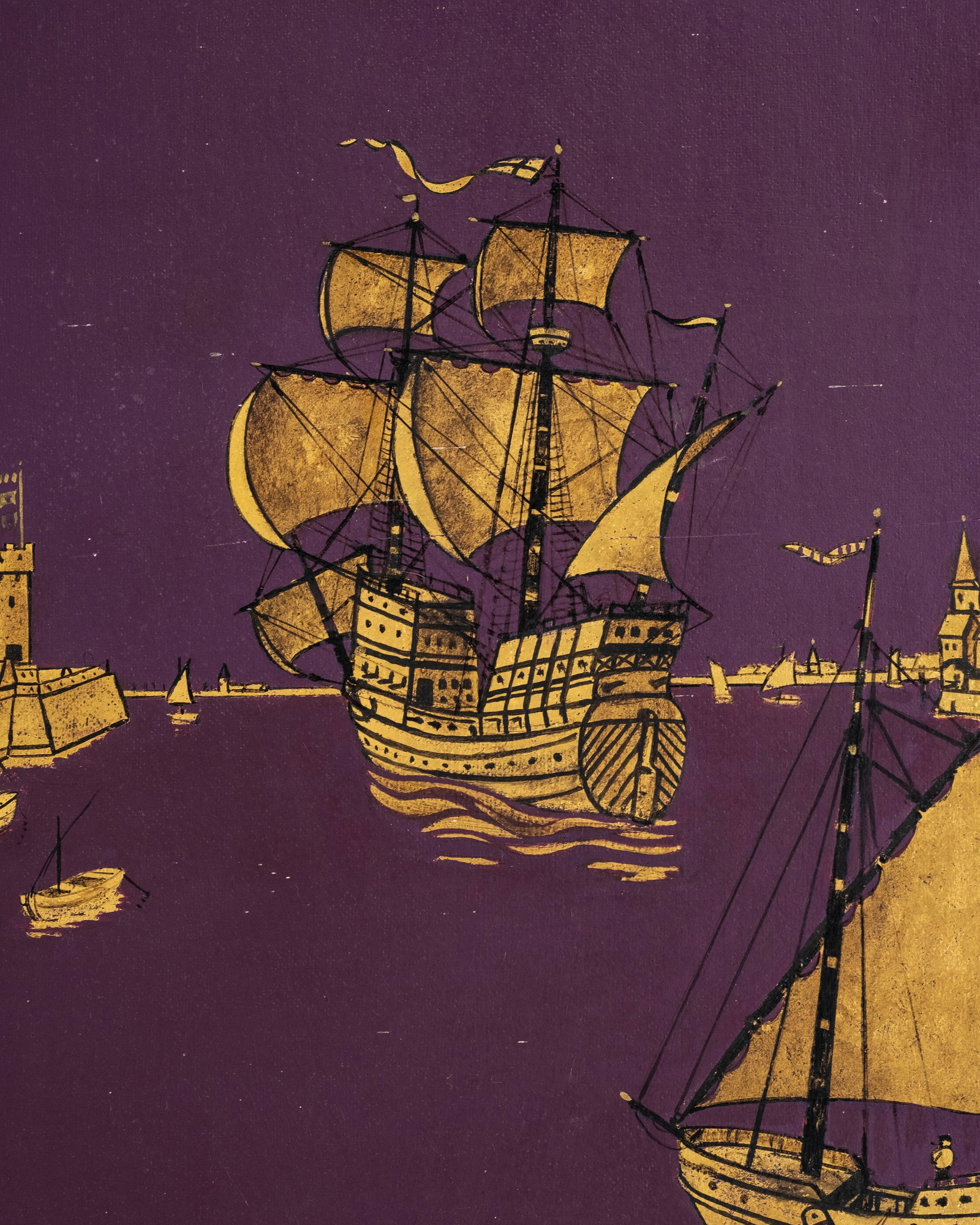 No Reserve: Georges Frederic Signed 1971 Caravels Returning to Port Painting - 5