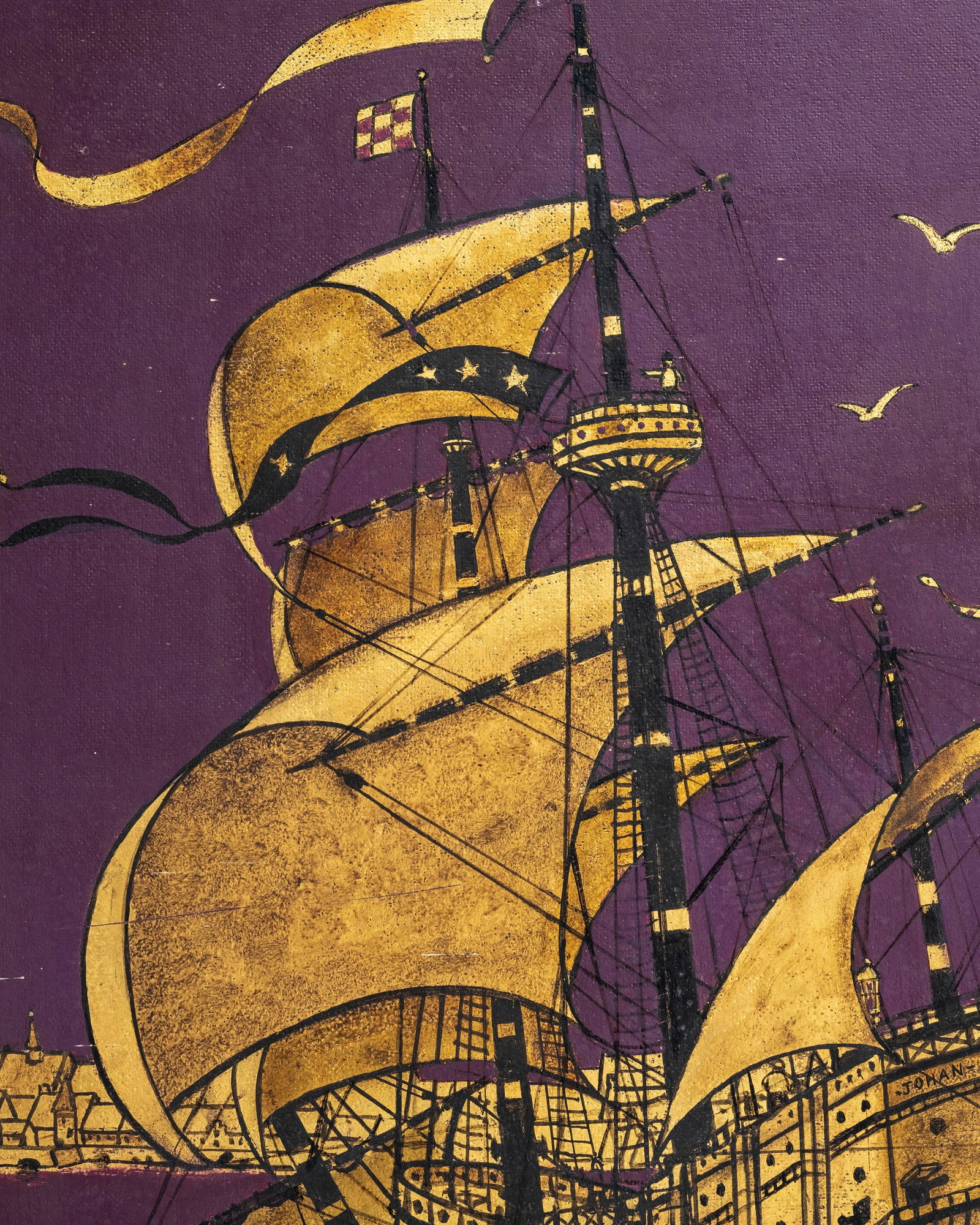 No Reserve: Georges Frederic Signed 1971 Caravels Returning to Port Painting - 7