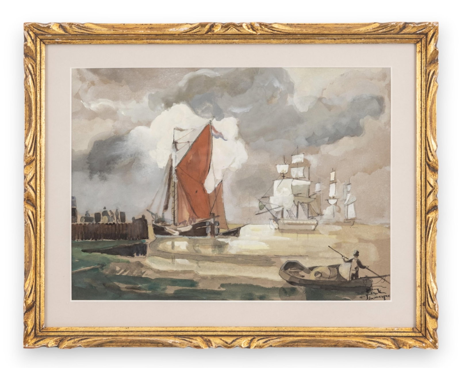 Jean-Gabriel Domergue Maritime Watercolor and Gouache Painting, Circa 1920, Signed (1 of 11)
