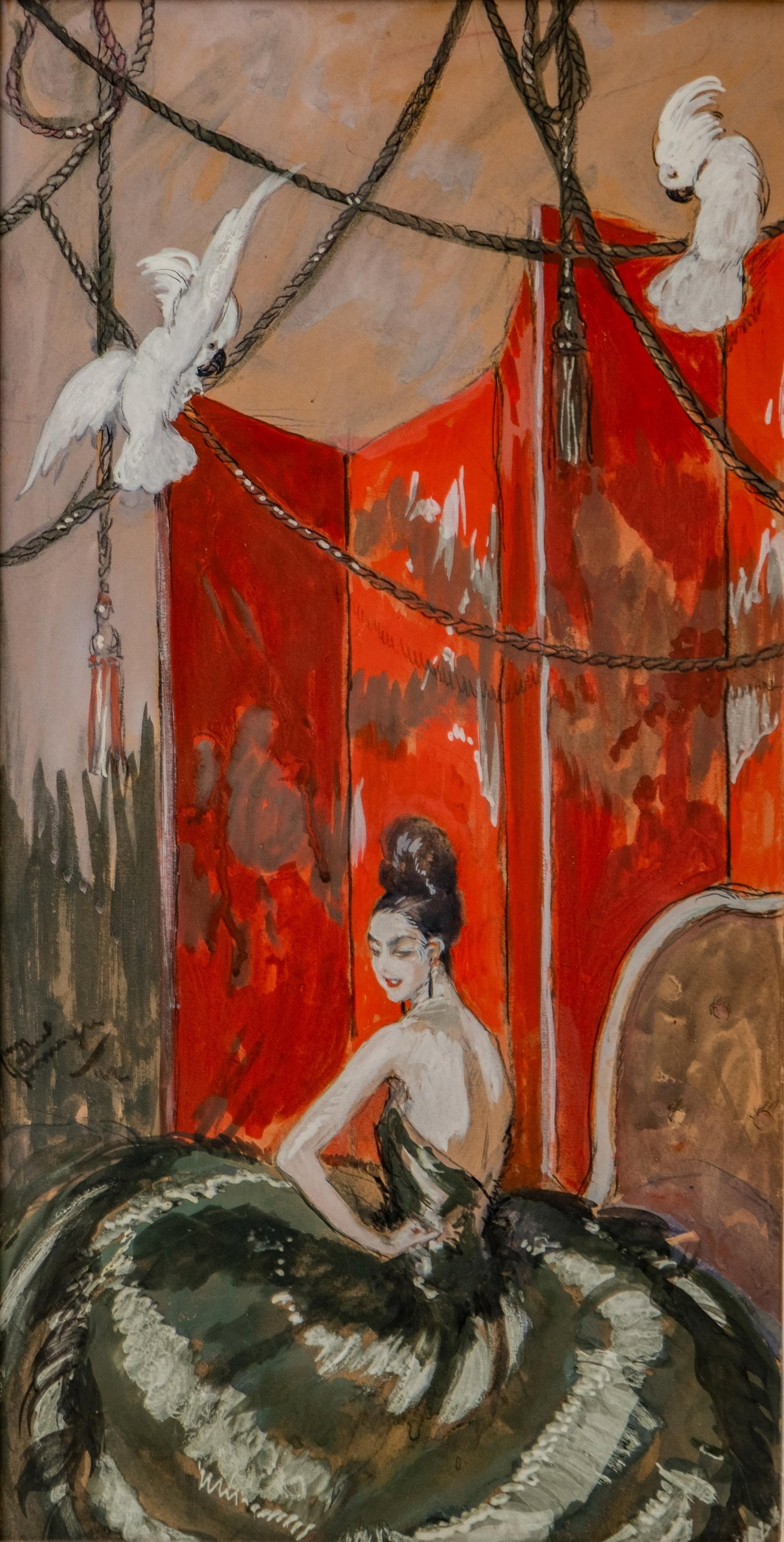 Jean-Gabriel Domergue Important Gouache Watercolor Painting w. Prov., Signed - 2
