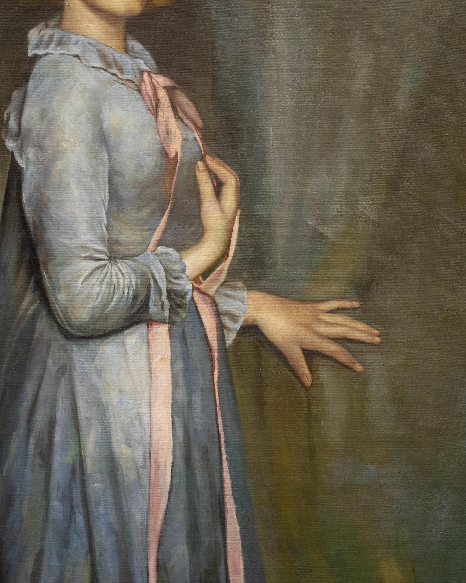 J. Duvier?, Actress Sarah Bernhardt Pulling Back Theater Curtain. Signed Oil on Canvas Painting, - 6
