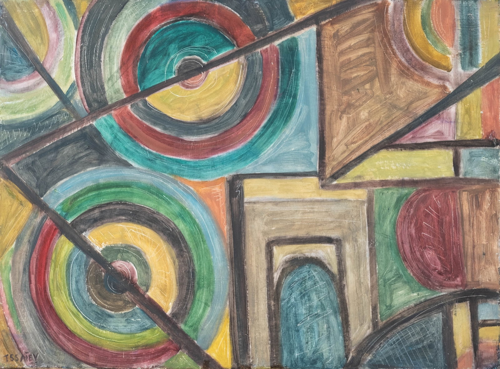 No Reserve: Nicolas Issaiev Signed Cubist Orphist Composition Oil Painting (1 of 8)