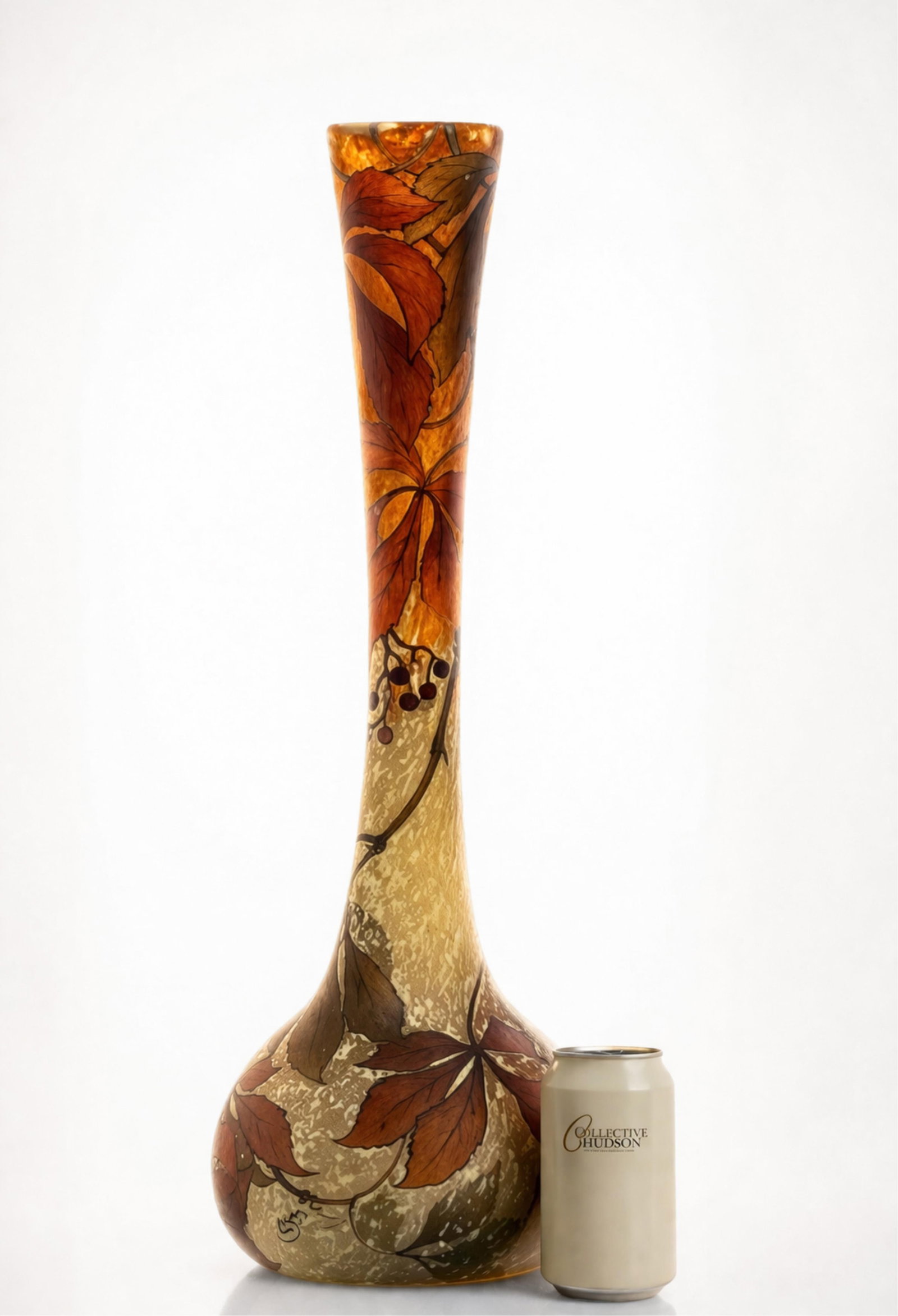 Legras Signed Tall Etched and Enamel Decorated Art Deco Nouveau Glass Vase (1 of 14)