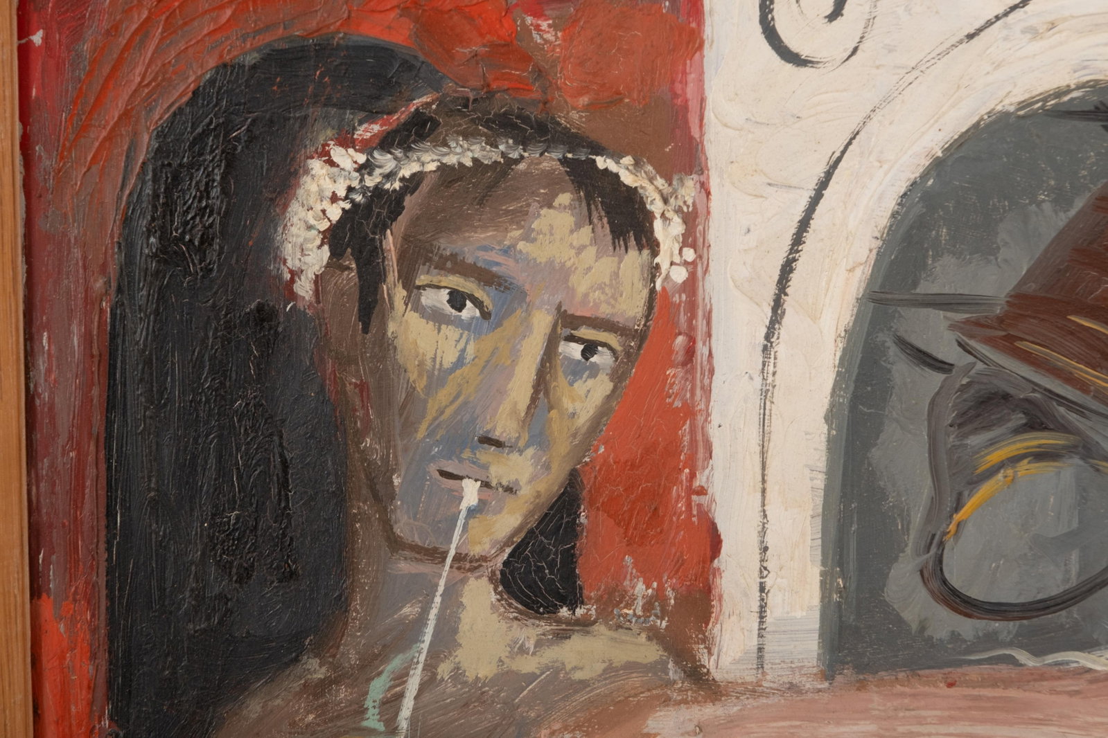 No Reserve: She is a mystery, Oil on Canvas Painting, Circa Mid-20th Century 'Runaway Bride' - 6