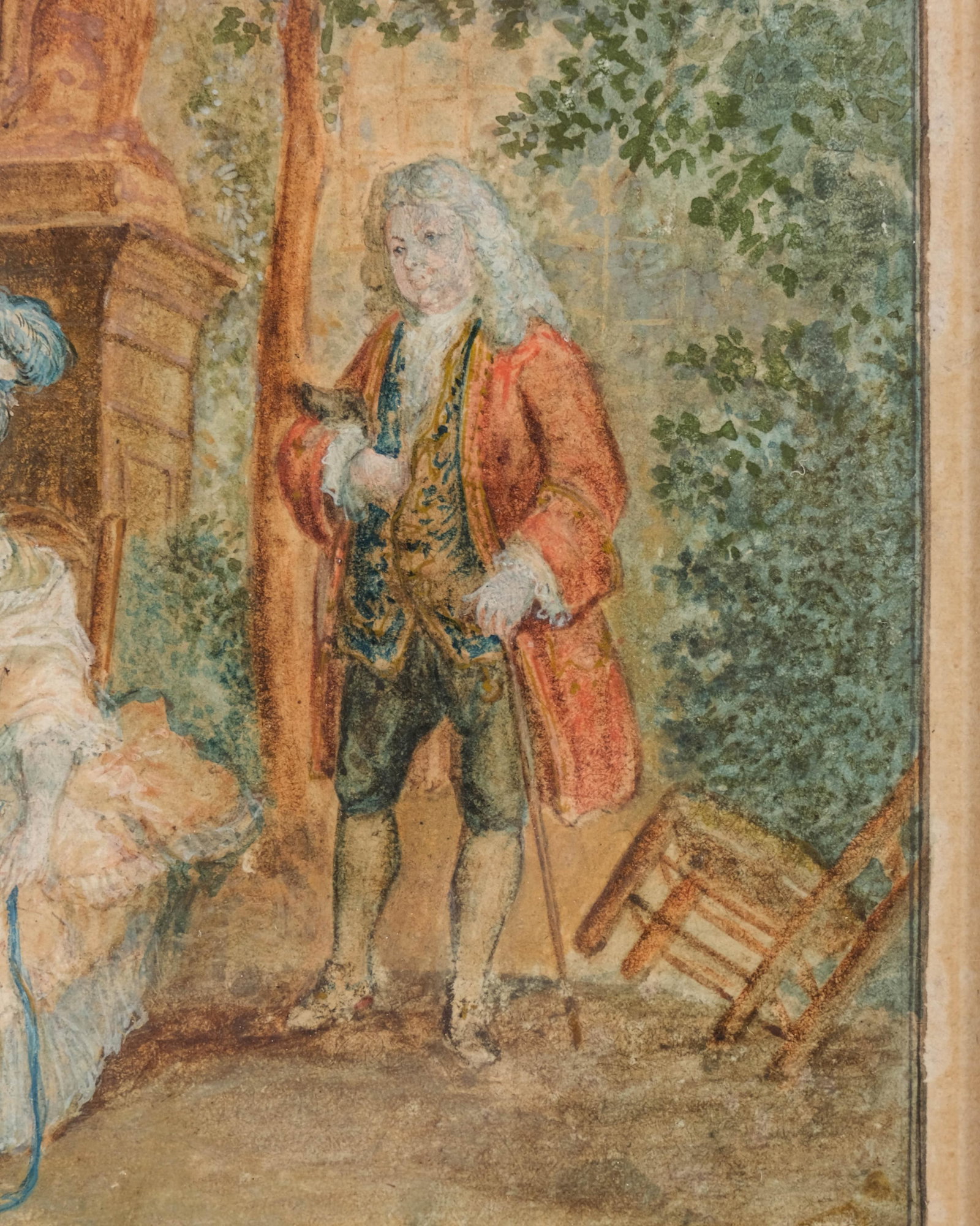No Reserve: Jean François Janinet, Watercolor 'Conversation in a Garden,' Signed, Late 18th Century - 7