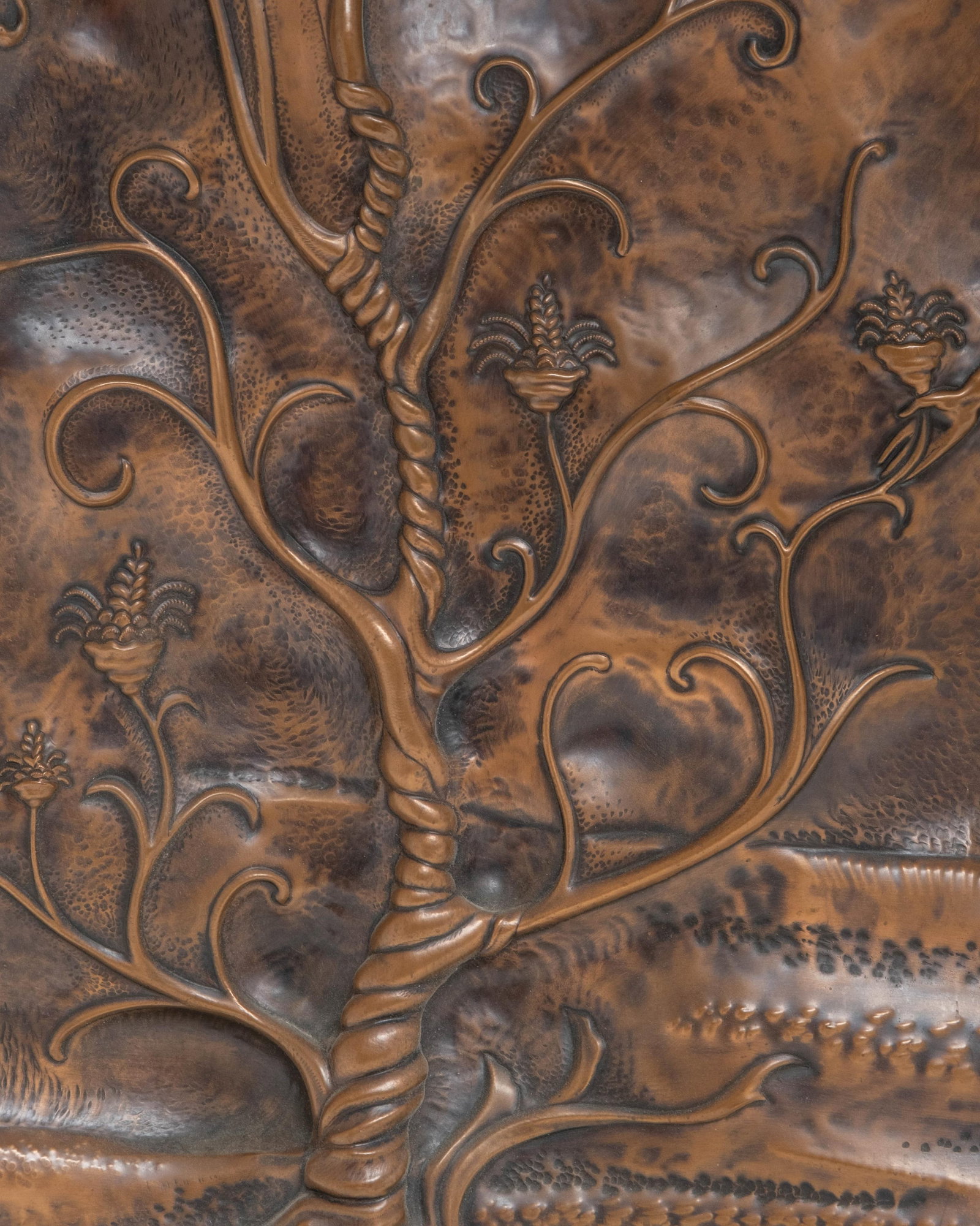 No Reserve: Studio Cellini Art Nouveau Repousse Italian Copper Relief Sculpture, Leda and the Swan - 7