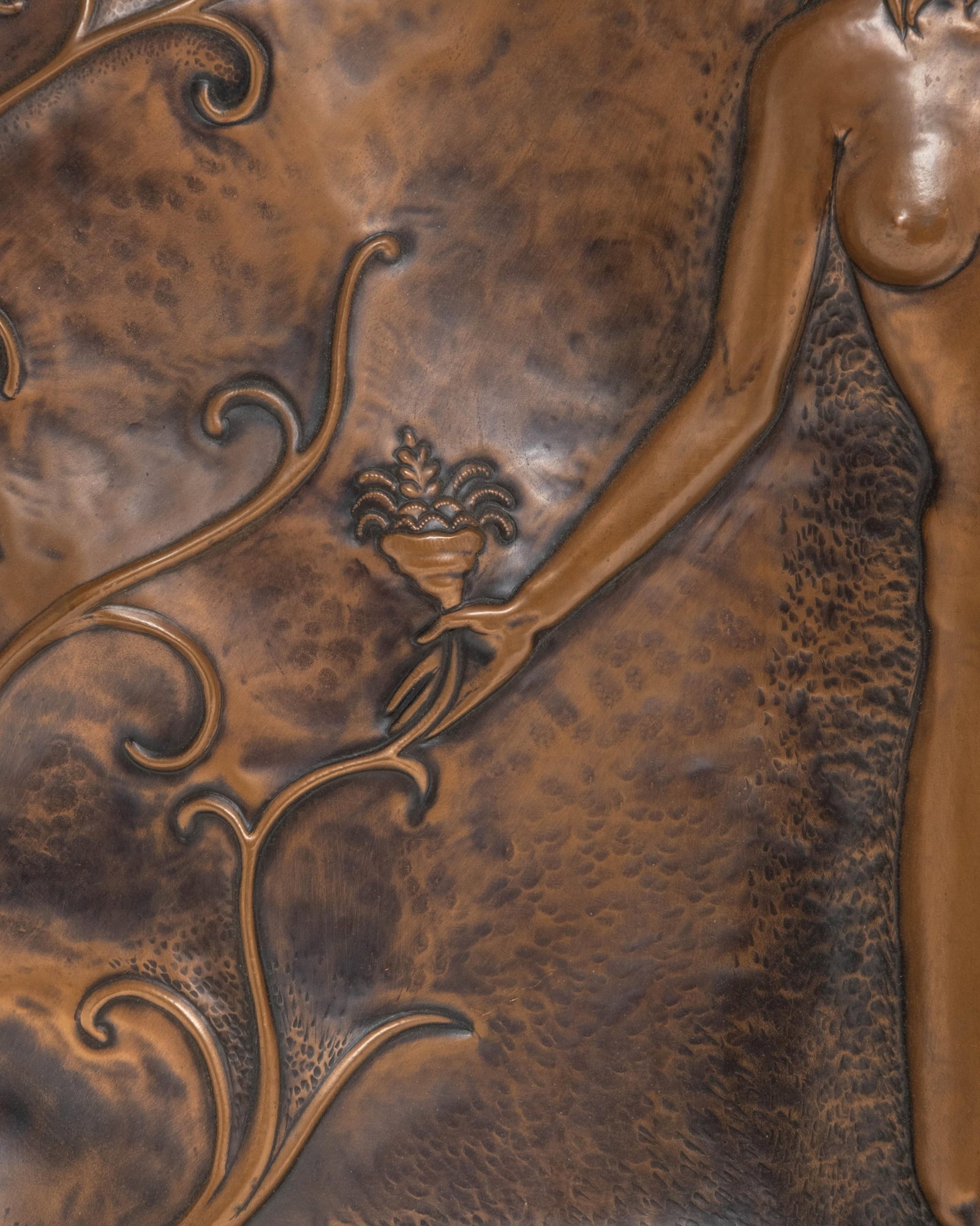 No Reserve: Studio Cellini Art Nouveau Repousse Italian Copper Relief Sculpture, Leda and the Swan - 9