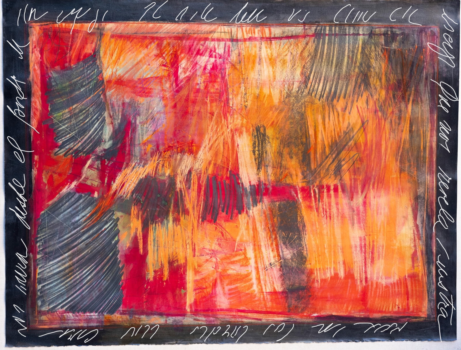 No Reserve: Abstract Expressionist Mural 20th Century Mixed Gouache & Pastel Painting, Illegibly - 2