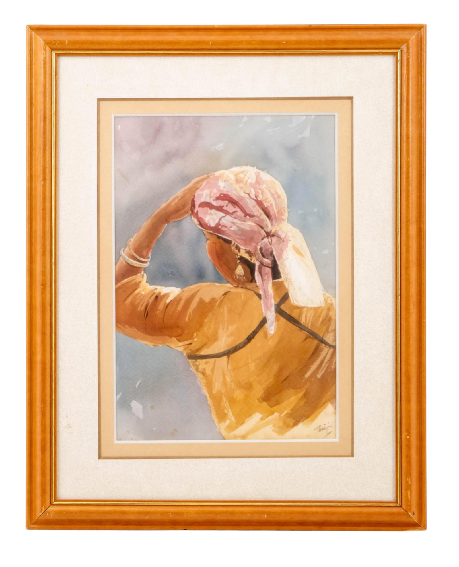 No Reserve: Signed Orientalist School, Watercolor, Painting, Woman with Headscarf, 20th Century (1 of 12)