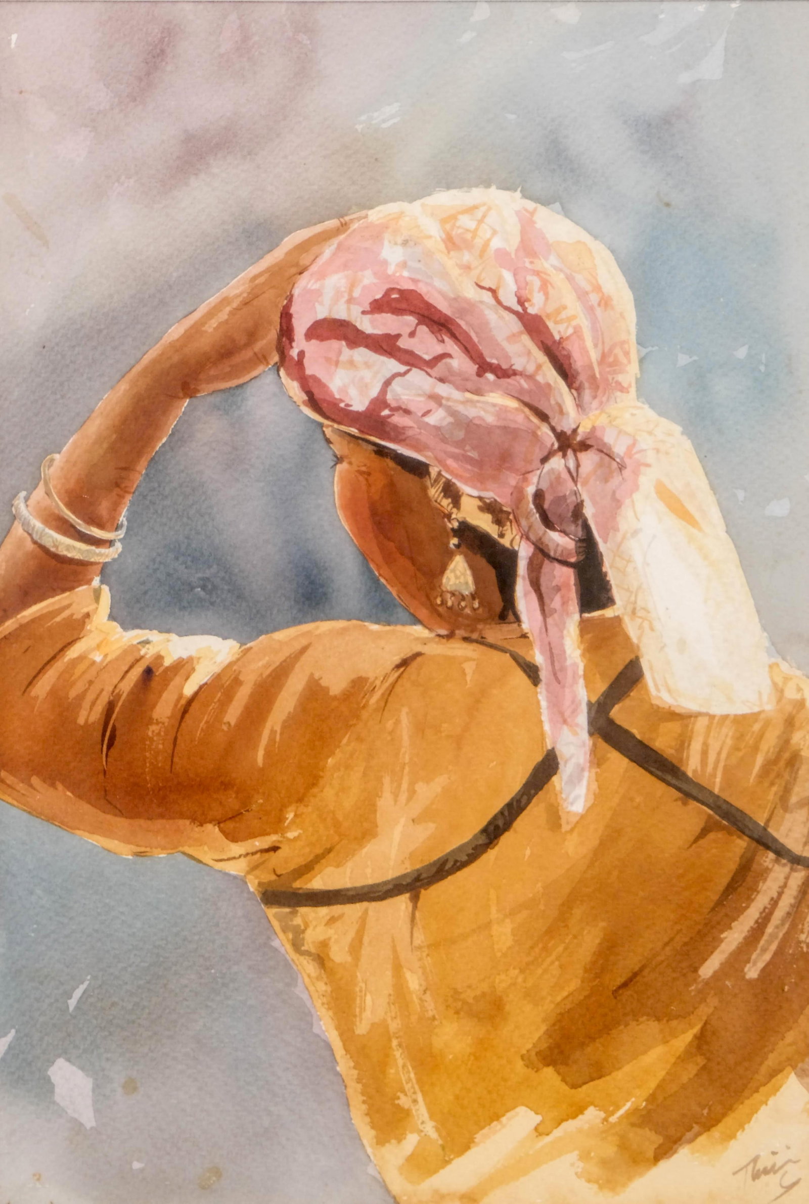 No Reserve: Signed Orientalist School, Watercolor, Painting, Woman with Headscarf, 20th Century - 2