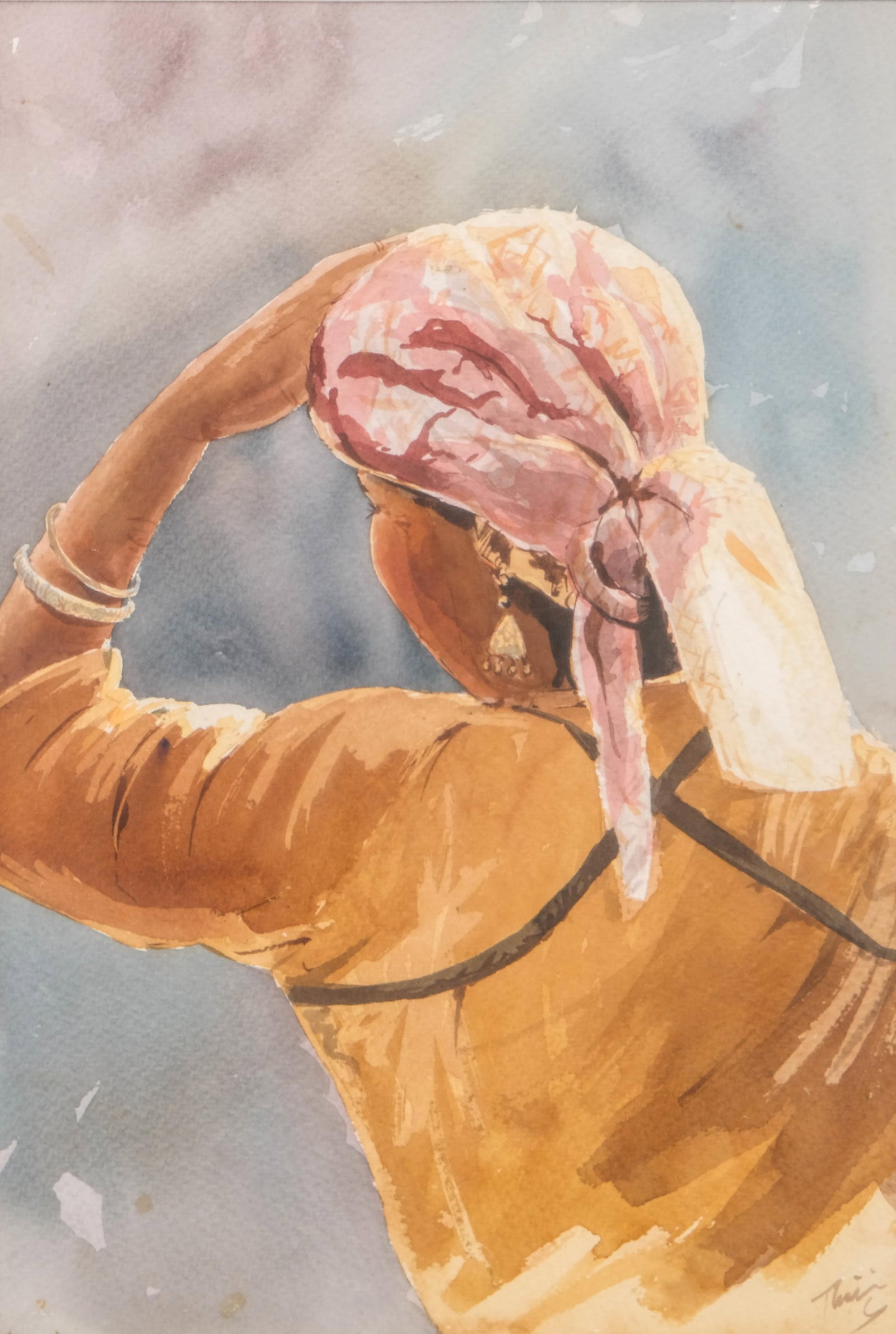 No Reserve: Signed Orientalist School, Watercolor, Painting, Woman with Headscarf, 20th Century - 4