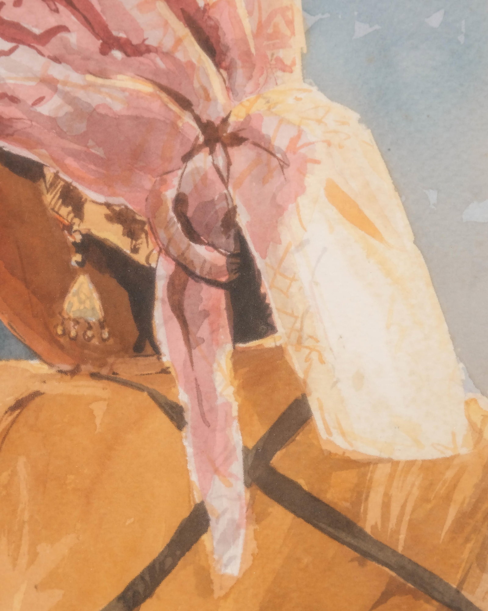 No Reserve: Signed Orientalist School, Watercolor, Painting, Woman with Headscarf, 20th Century - 7