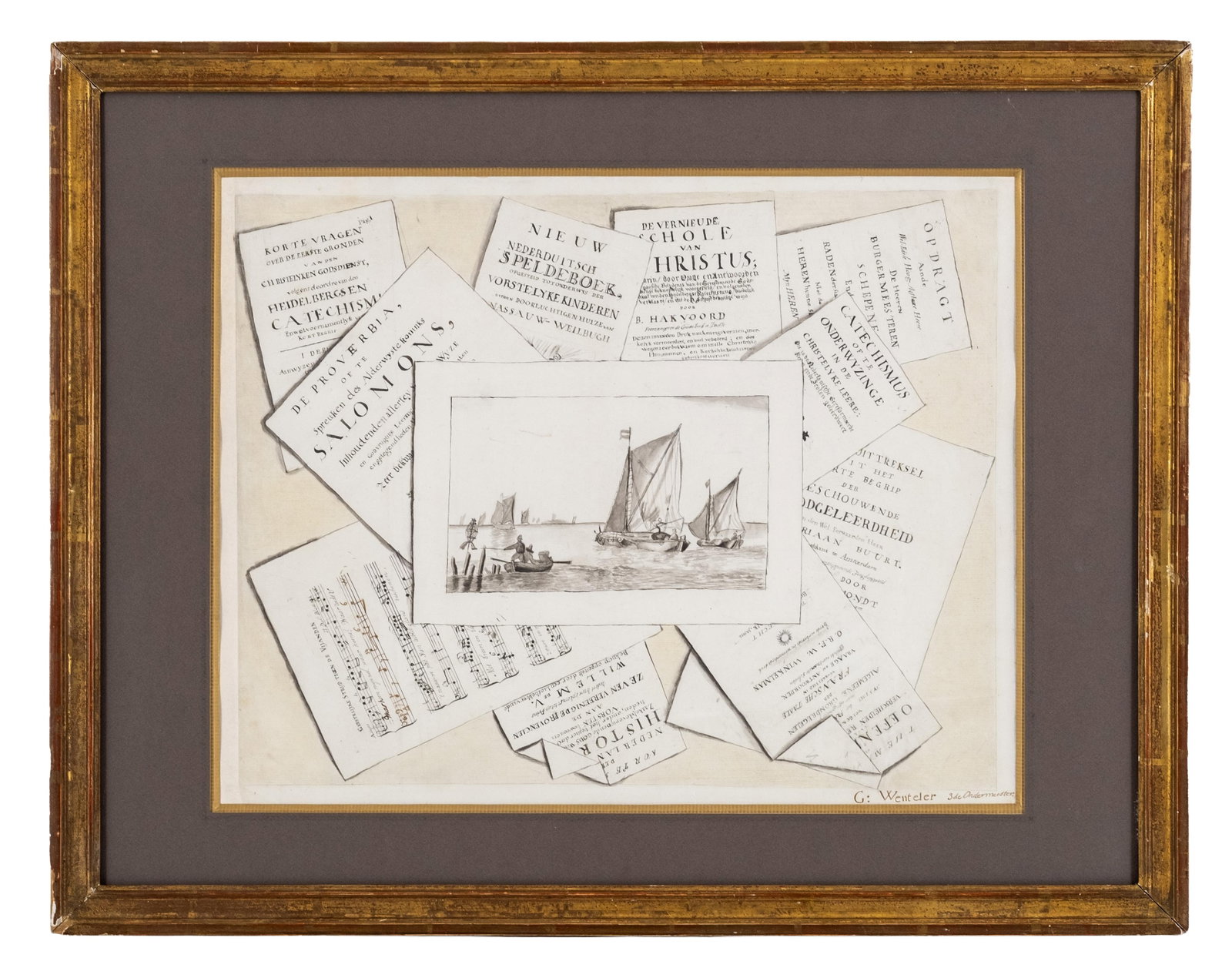 Trompe-l'oeil Still Life, Wash and Watercolor on Paper, 18th Century, Signed (1 of 10)