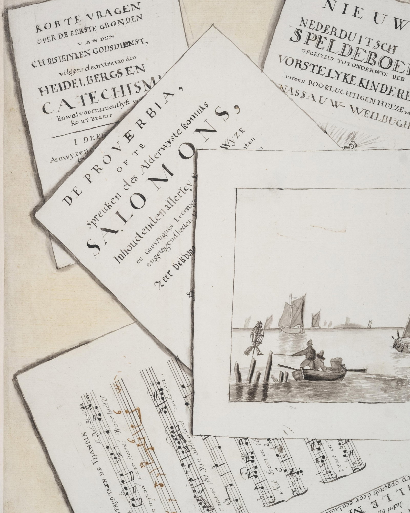 Trompe-l'oeil Still Life, Wash and Watercolor on Paper, 18th Century, Signed - 5