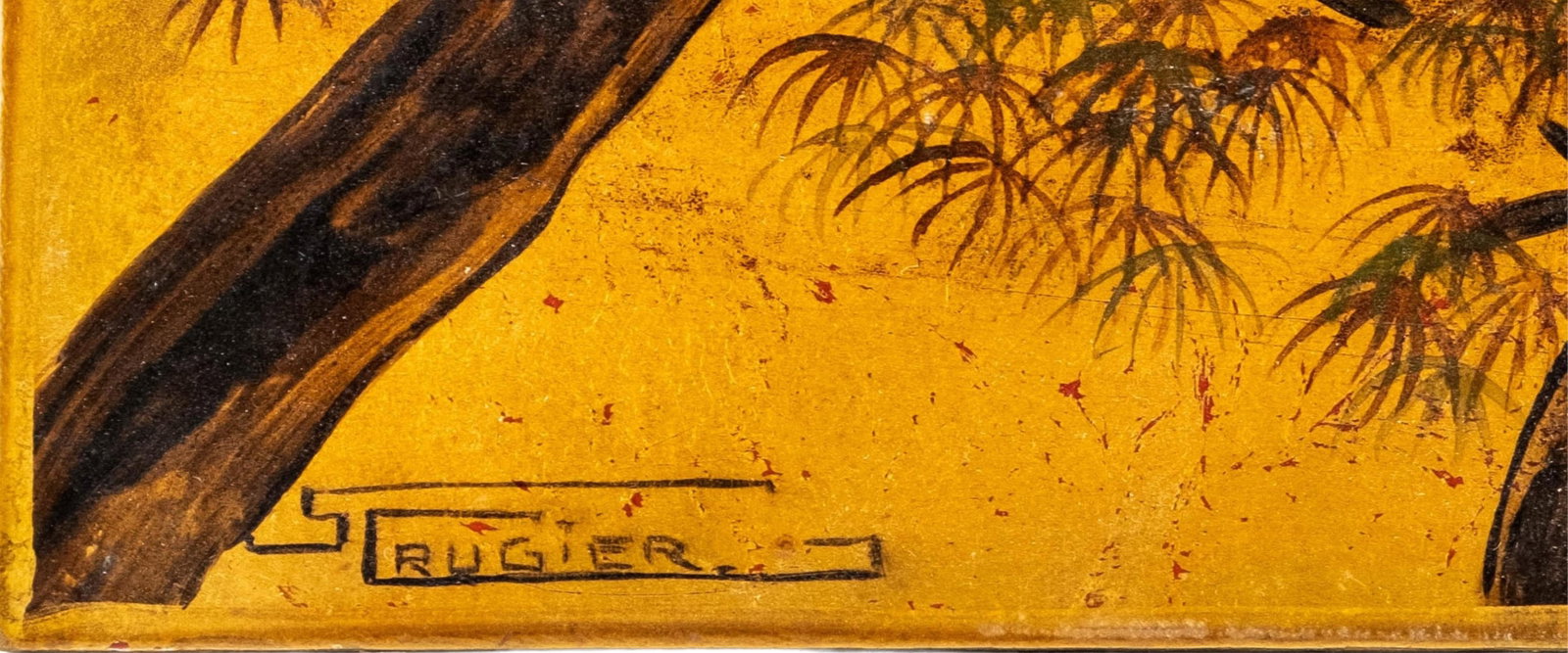 No Reserve: Signed French Lacquer Painting on Panel With Bird and Blossoms - 2