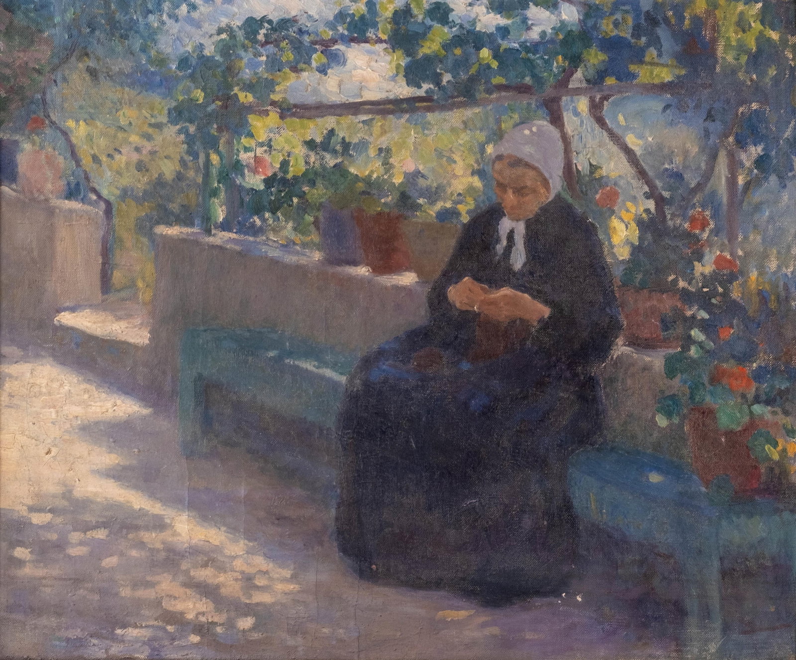 No Reserve: Impressionist Woman In Garden Oil Painting - 2