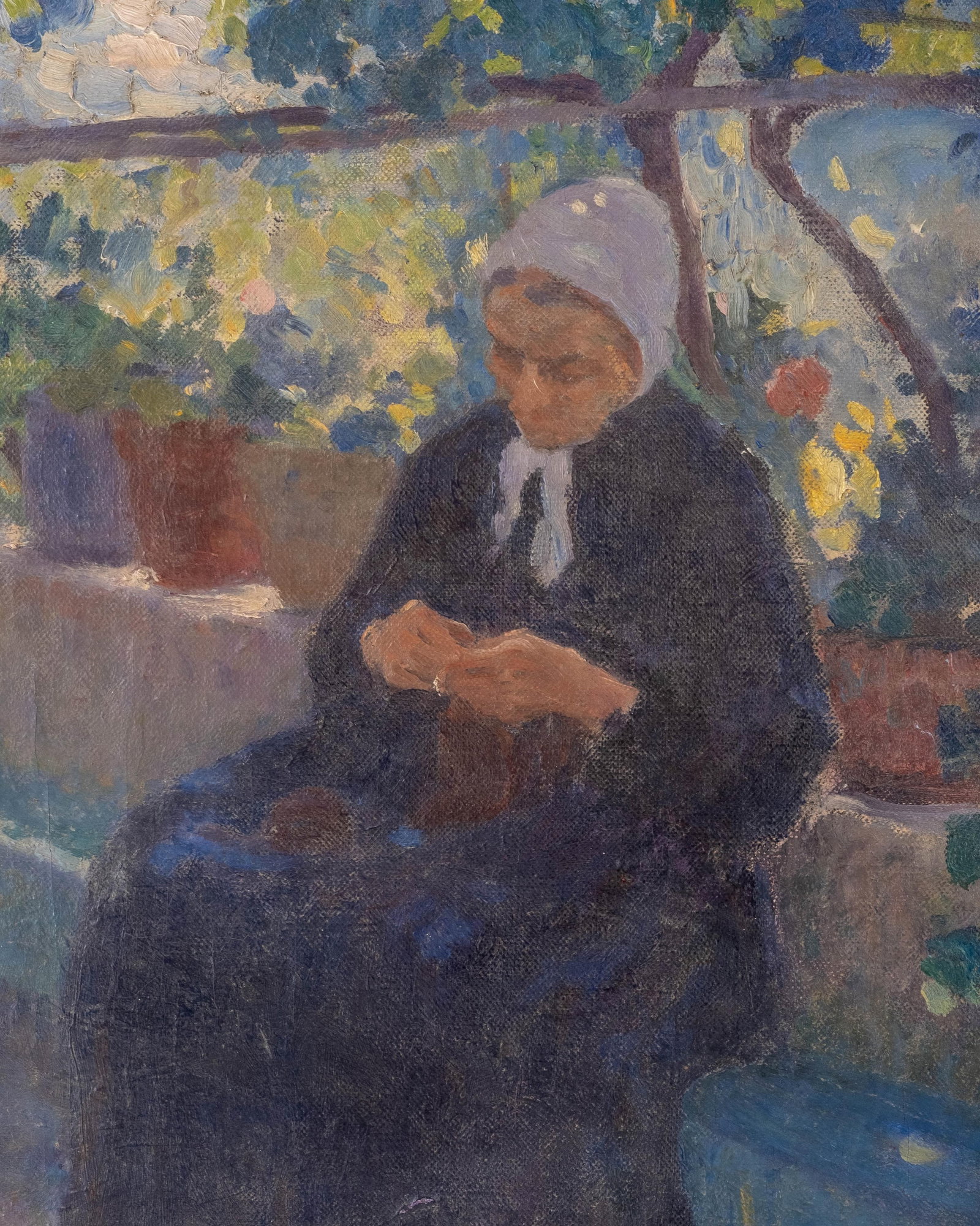 No Reserve: Impressionist Woman In Garden Oil Painting - 4