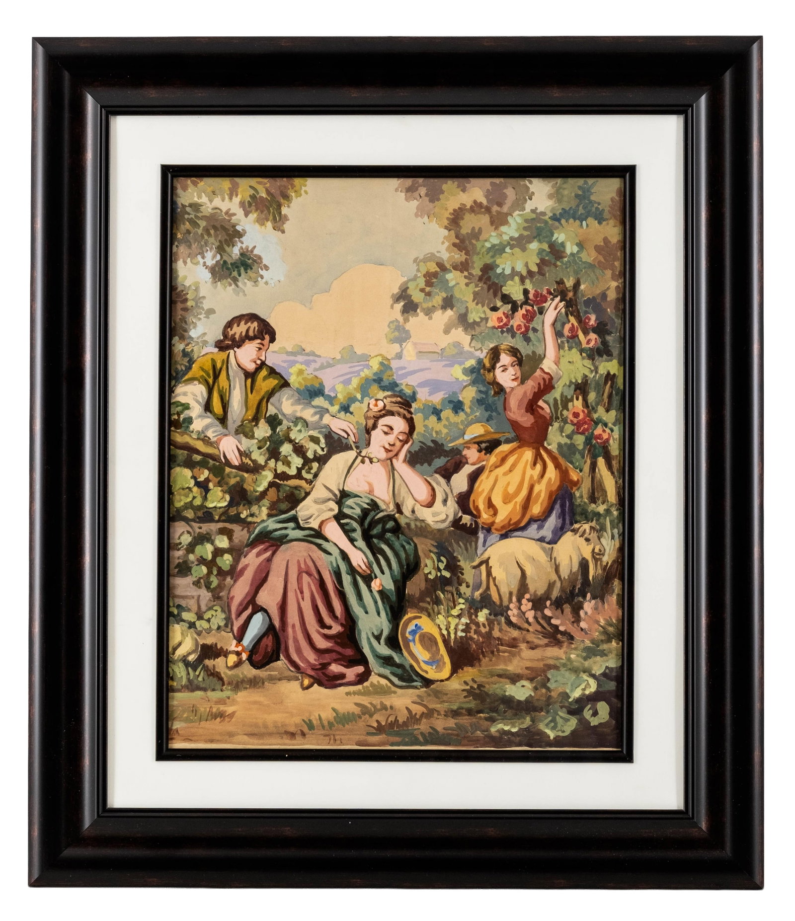 No Reserve: French School late 19th Century Pastoral Figural Gouache and Watercolor Painting (1 of 7)