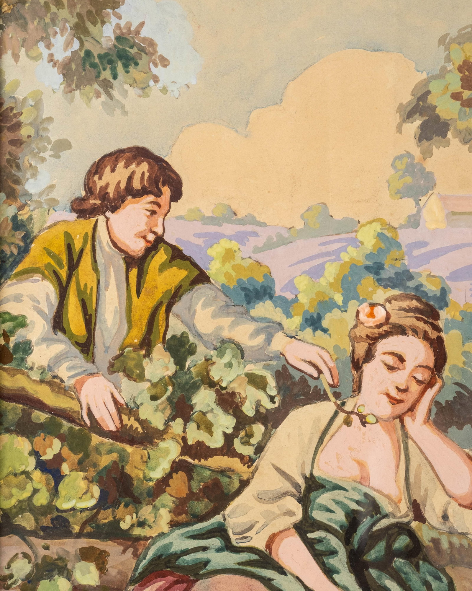 No Reserve: French School late 19th Century Pastoral Figural Gouache and Watercolor Painting - 4